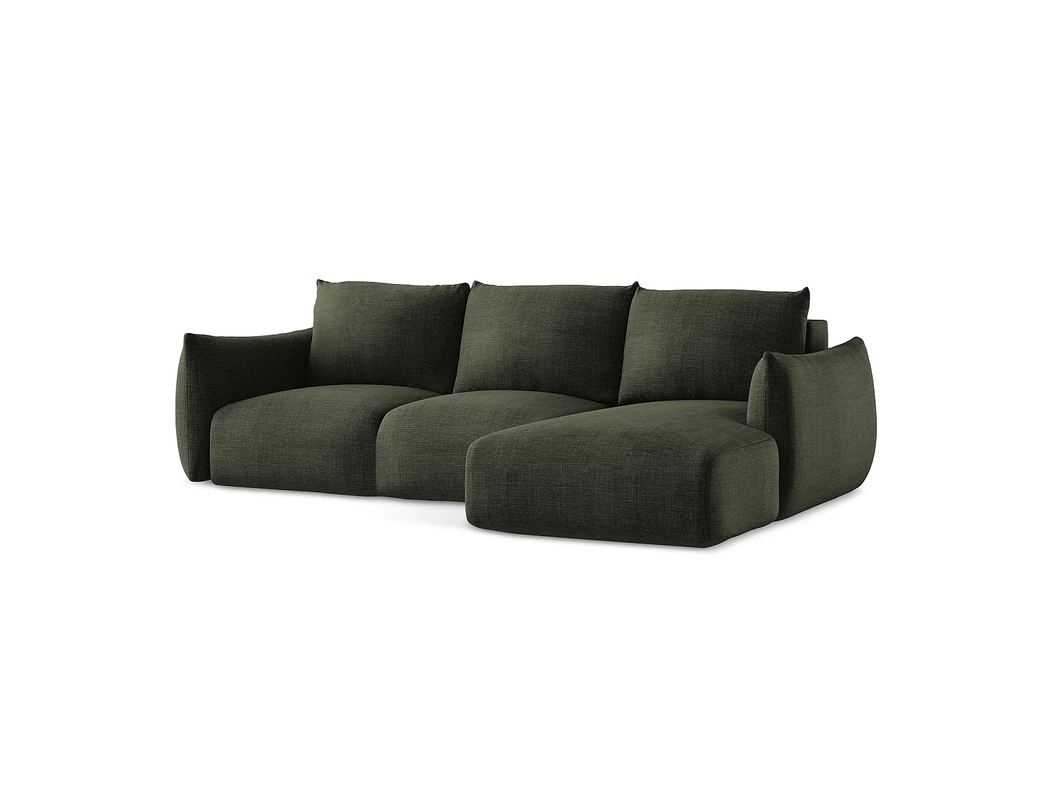 Canapé d'angle droit convertible en tissu texturé - olive - SAVONA