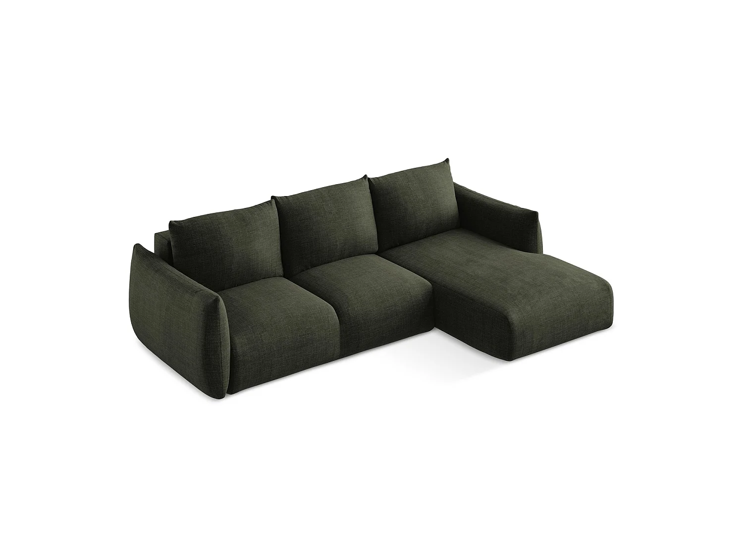 Canapé d'angle droit convertible en tissu texturé - olive - SAVONA
