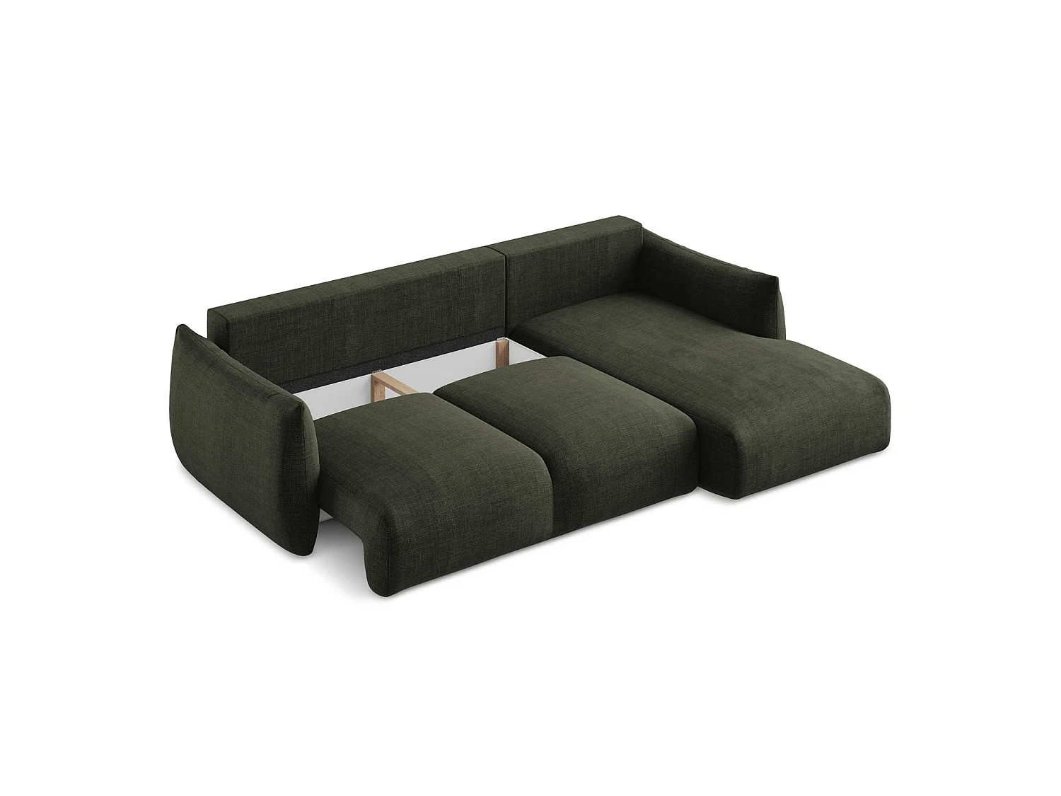 Canapé d'angle droit convertible en tissu texturé - olive - SAVONA