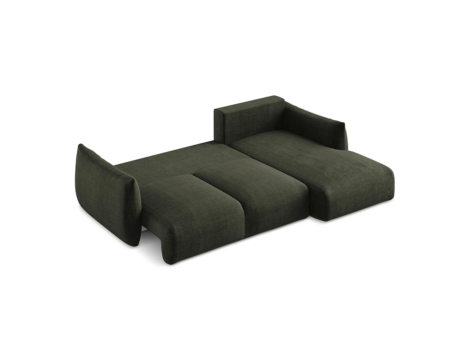 Canapé d'angle droit convertible en tissu texturé - olive - SAVONA