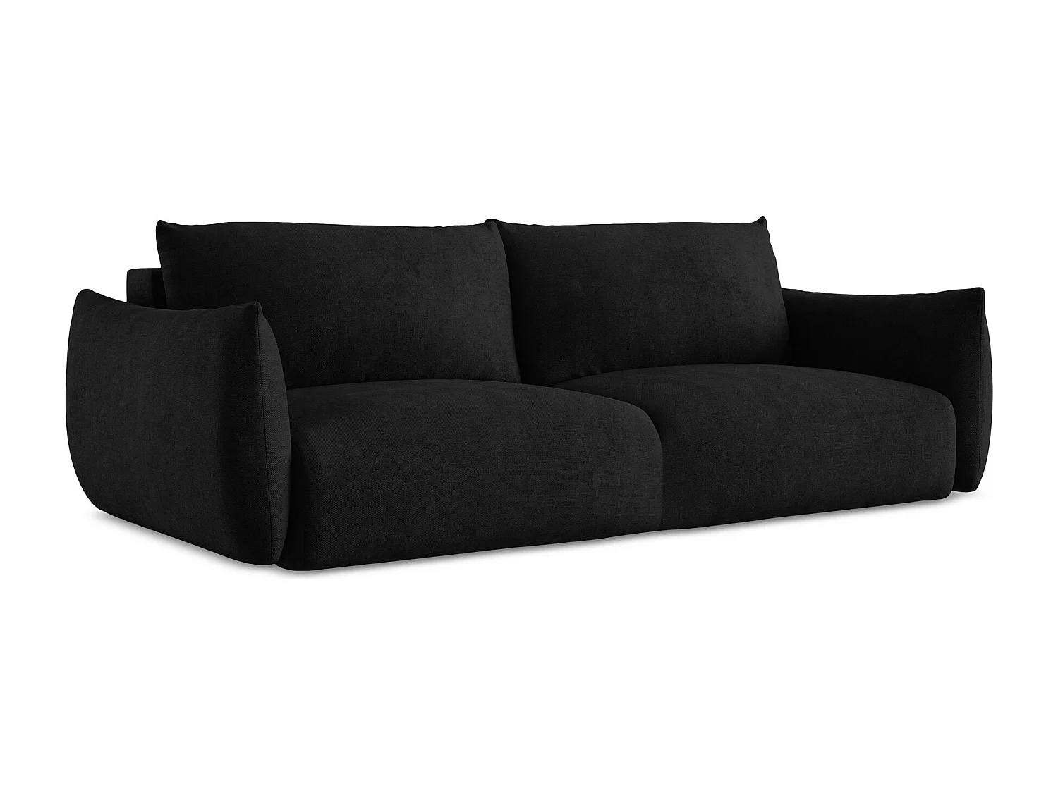 Driezits-slaapbank van zwart chenille stof - LEILA