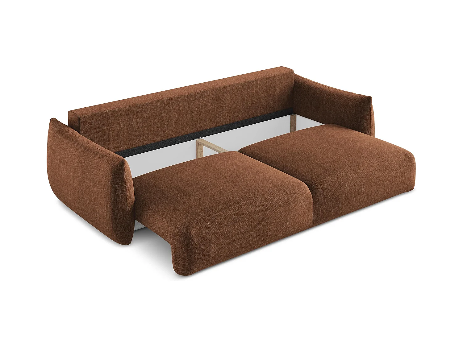 Canapé 3 places convertible en tissu texturé - terre cuite - LEILA