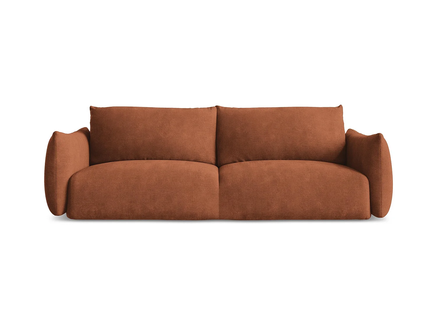 Canapé 3 places convertible en tissu chenille - terre cuite - LEILA