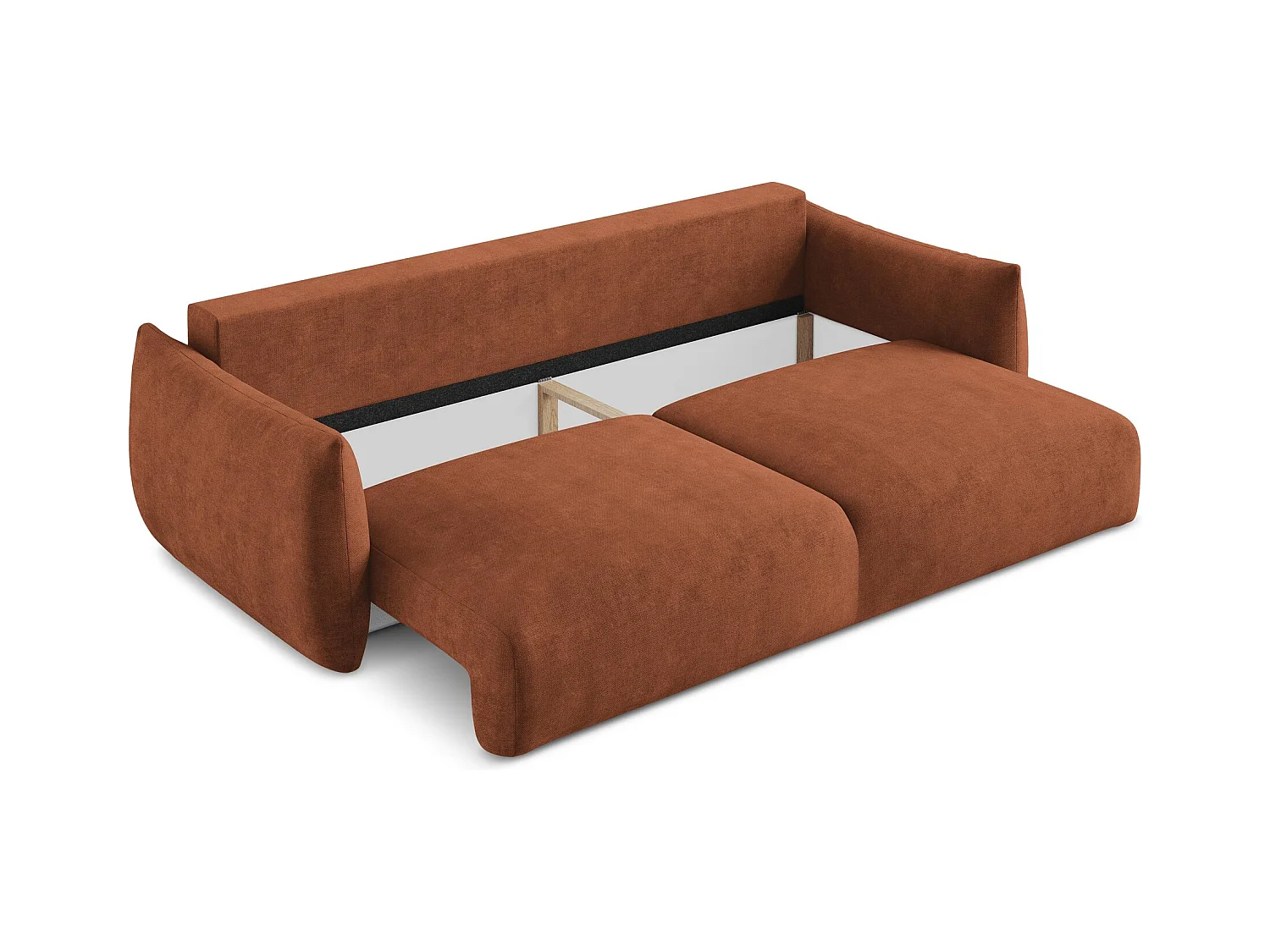 Canapé 3 places convertible en tissu chenille - terre cuite - LEILA