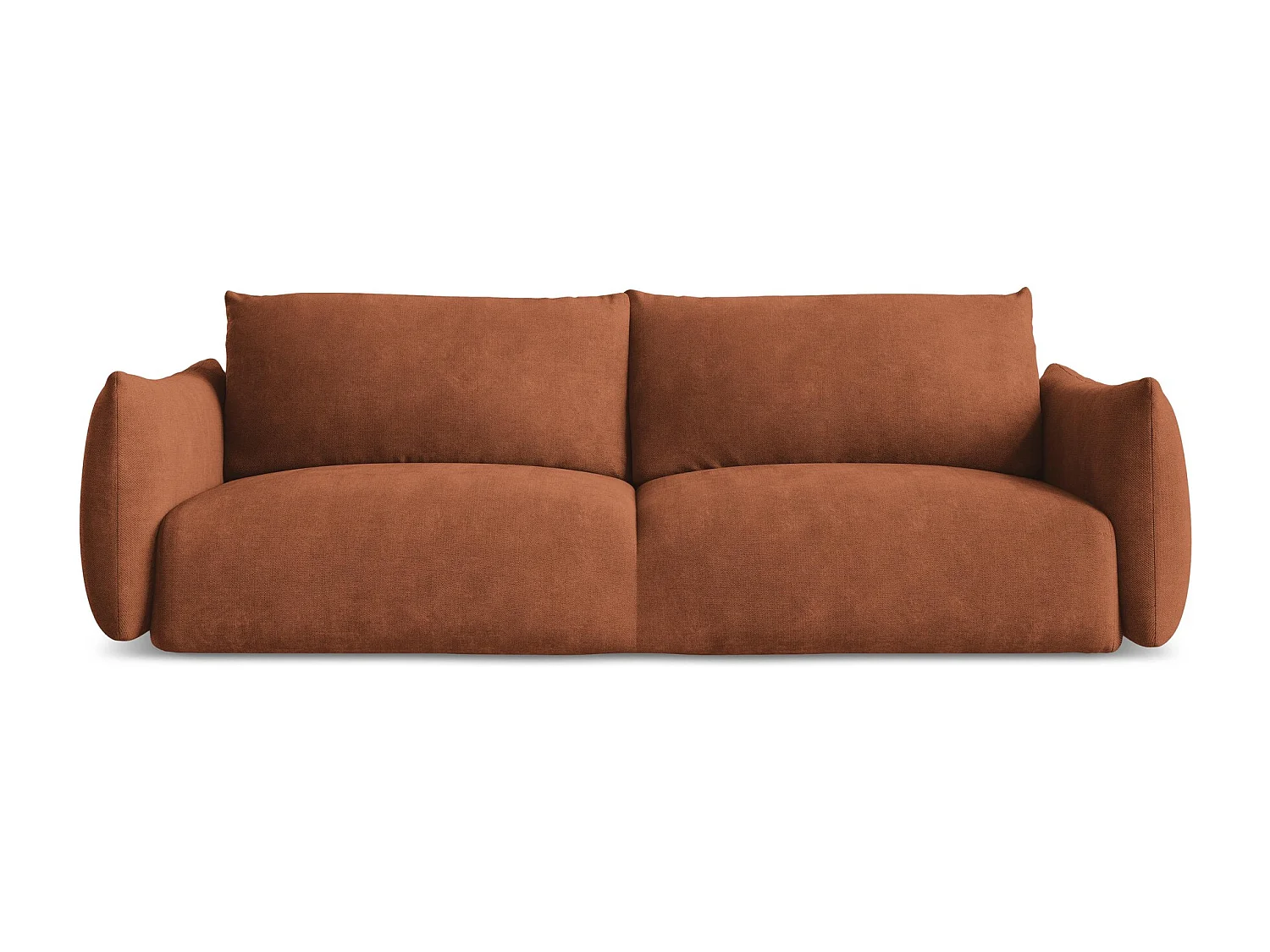 Canapé 3 places convertible en tissu chenille - terre cuite - LEILA