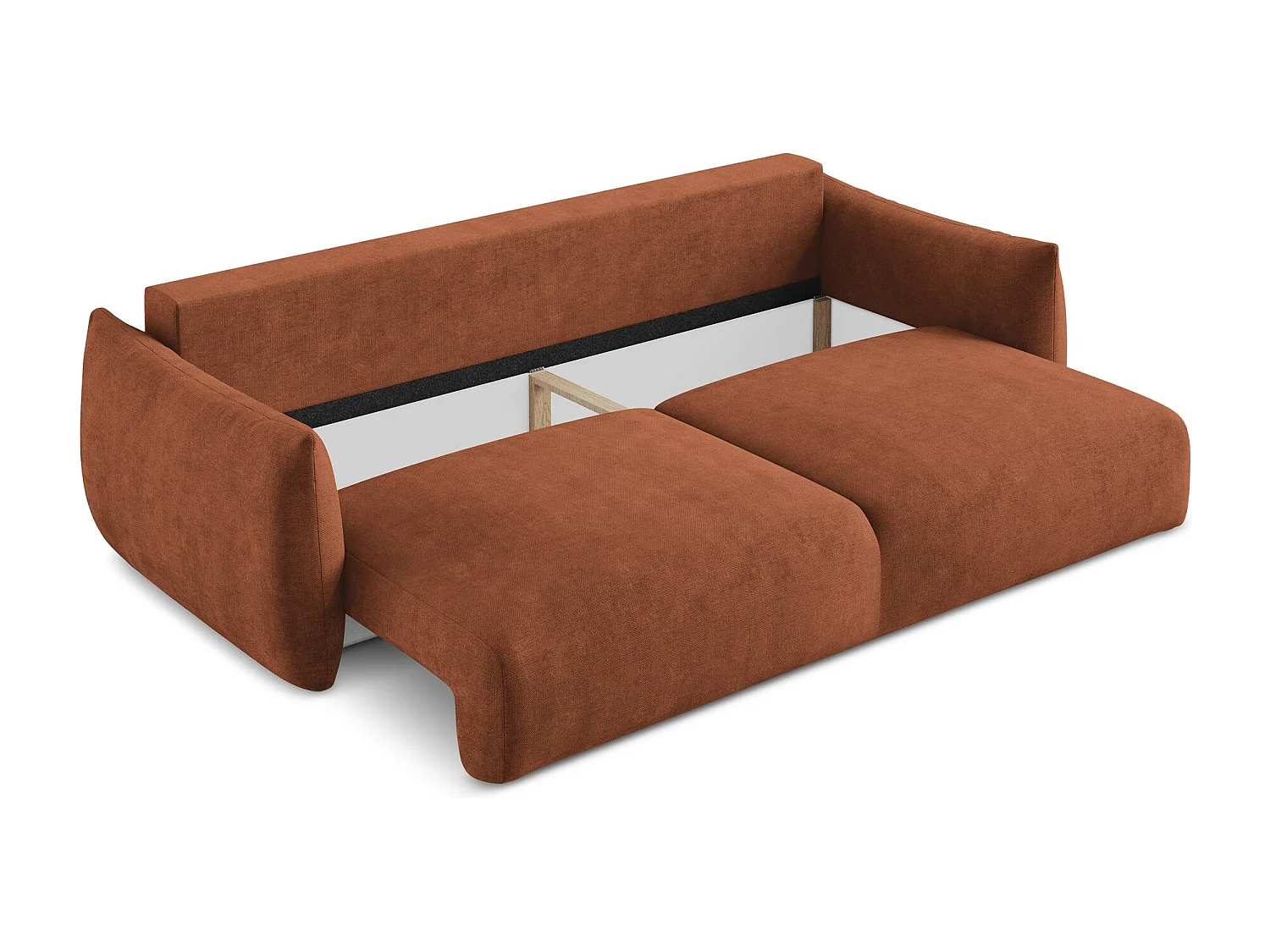 Canapé 3 places convertible en tissu chenille - terre cuite - LEILA