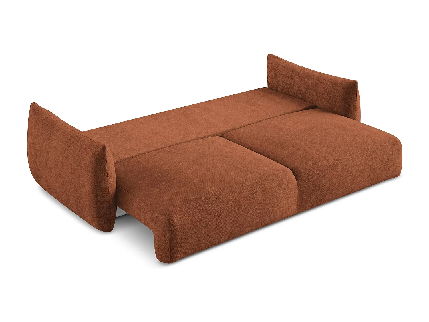 Canapé 3 places convertible en tissu chenille - terre cuite - LEILA