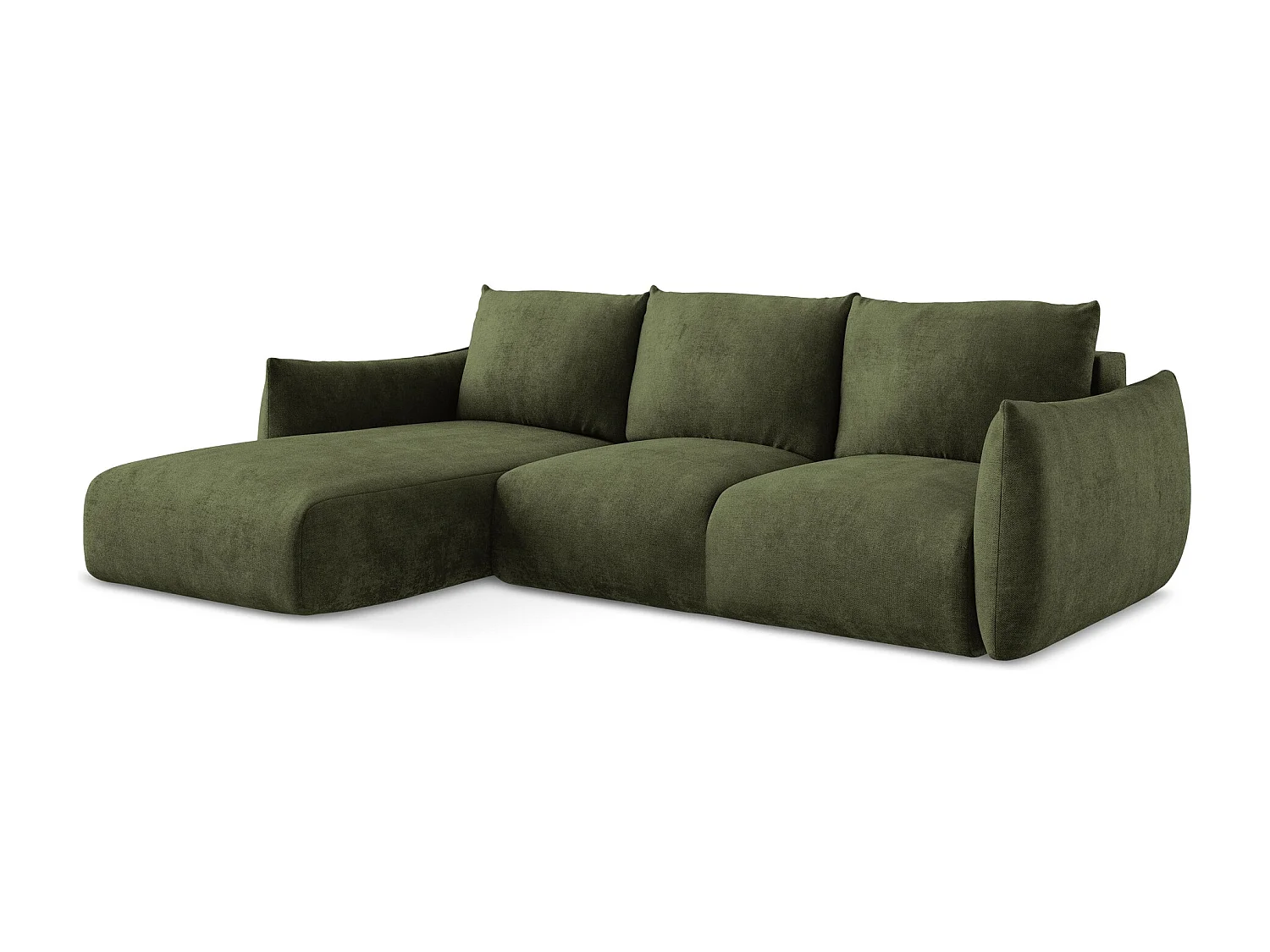 Canapé d’angle 3 places gauche convertible en tissu chenille - olive - LEILA