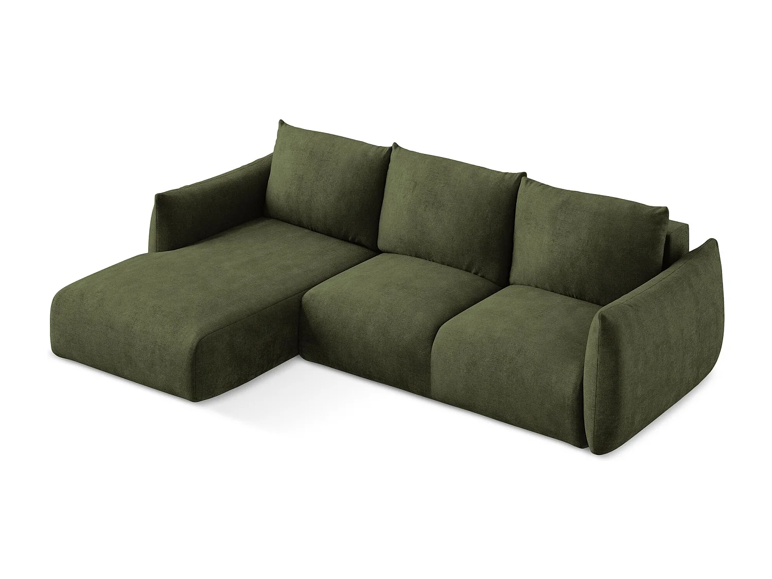 Canapé d’angle 3 places gauche convertible en tissu chenille - olive - LEILA