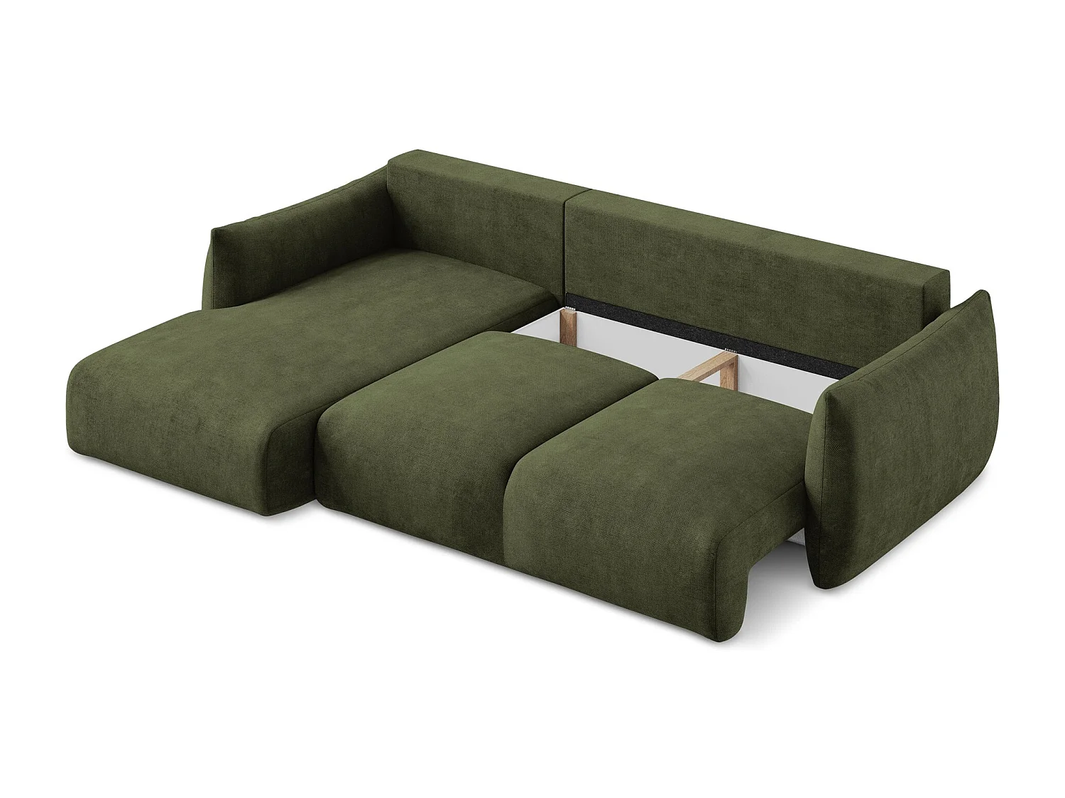 Canapé d’angle 3 places gauche convertible en tissu chenille - olive - LEILA