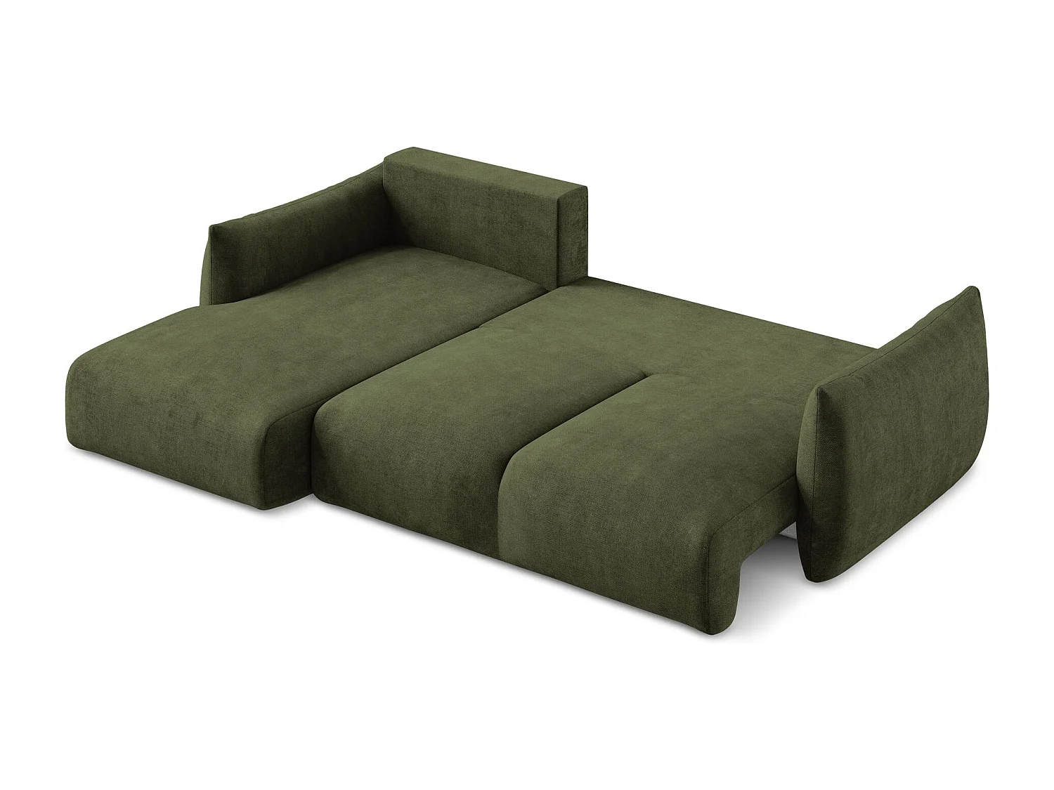 Canapé d’angle 3 places gauche convertible en tissu chenille - olive - LEILA