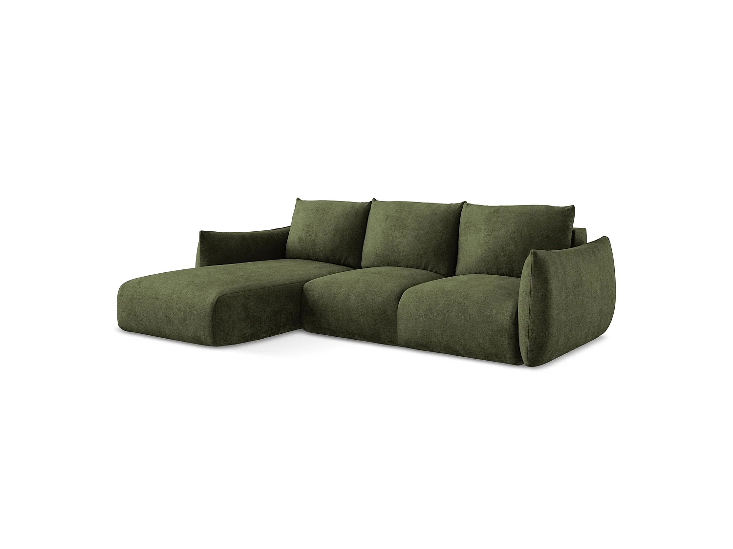 Canapé d’angle 3 places gauche convertible en tissu chenille - olive - SAVONA