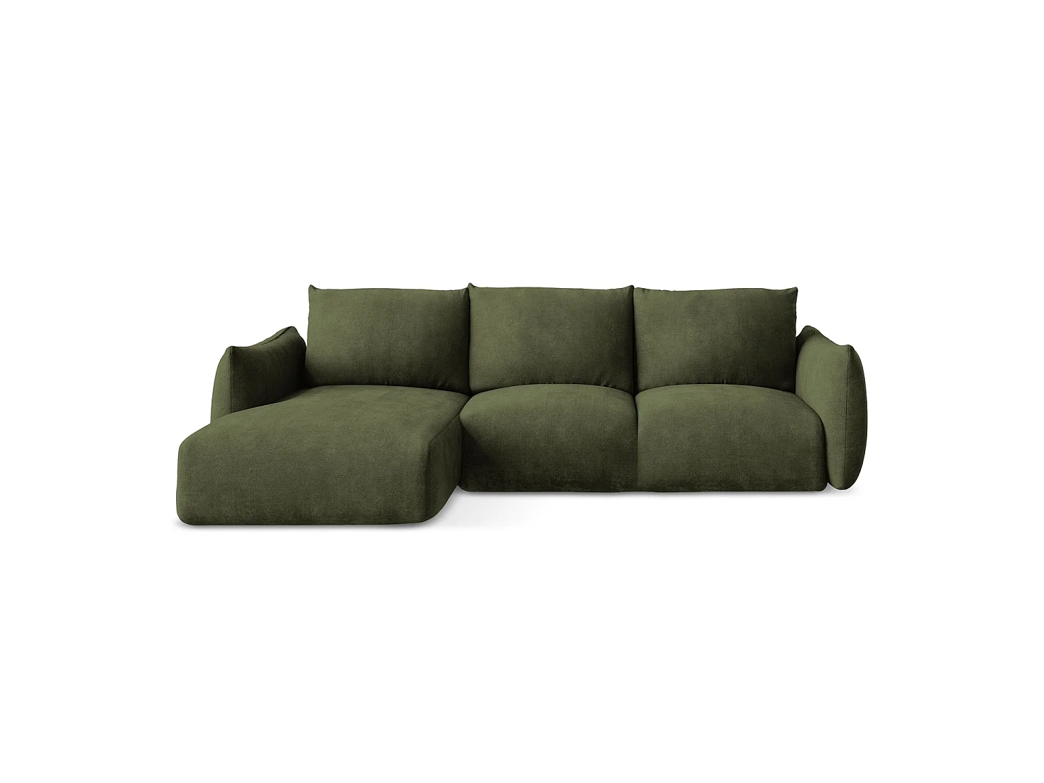 Canapé d’angle 3 places gauche convertible en tissu chenille - olive - SAVONA