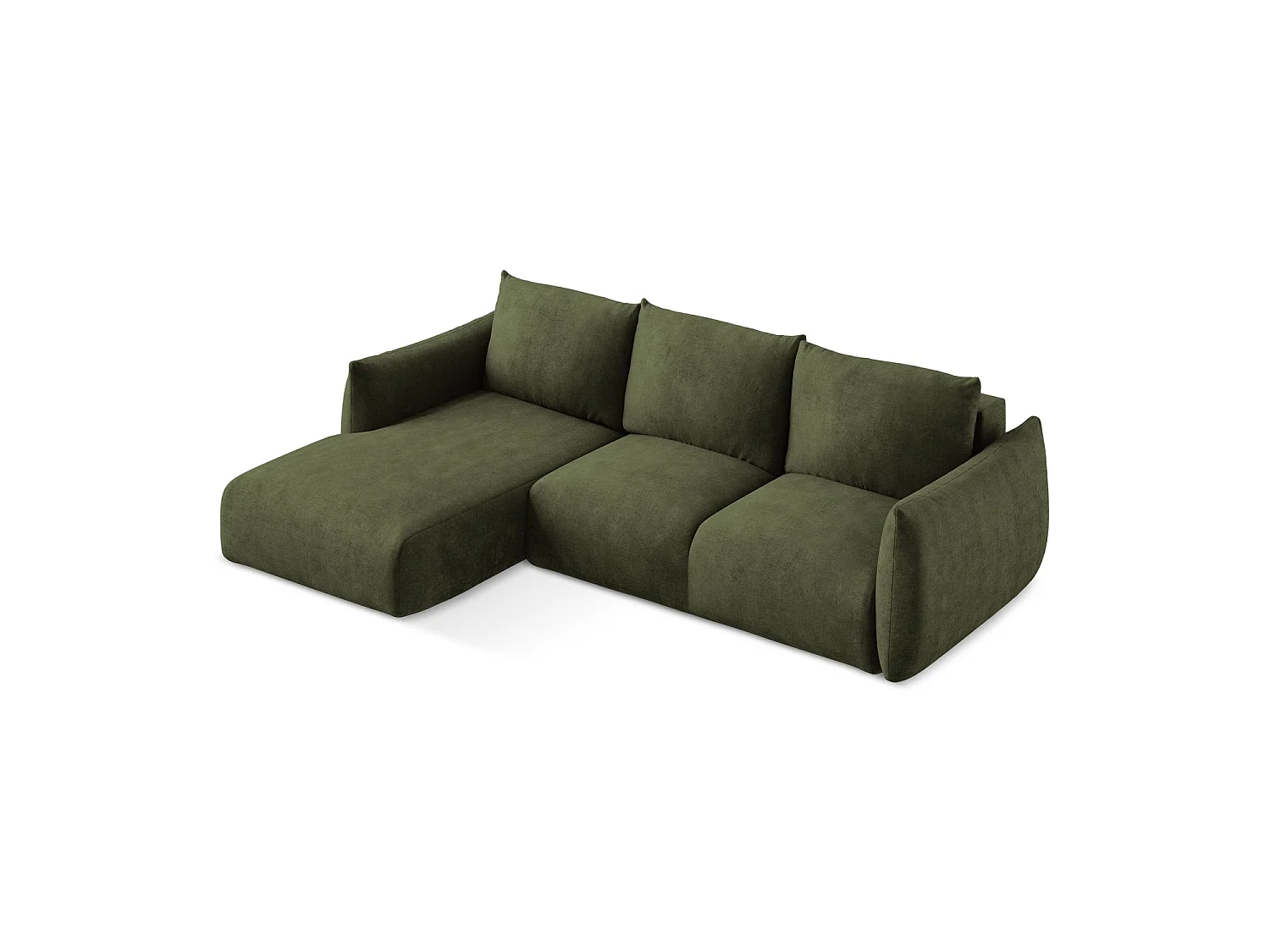 Canapé d’angle 3 places gauche convertible en tissu chenille - olive - SAVONA