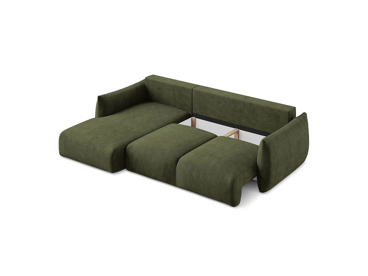 Canapé d’angle 3 places gauche convertible en tissu chenille - olive - SAVONA