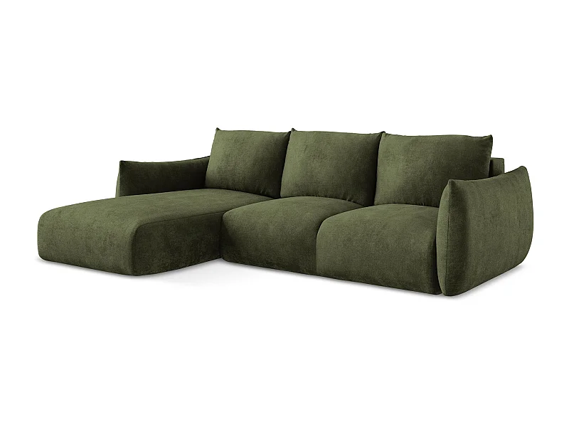 Hoekslaapbank links van olijf chenille stof - LEILA