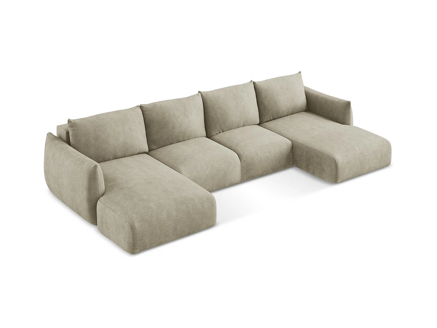 Canapé panoramique 4 places convertible en tissu chenille - beige - LEILA