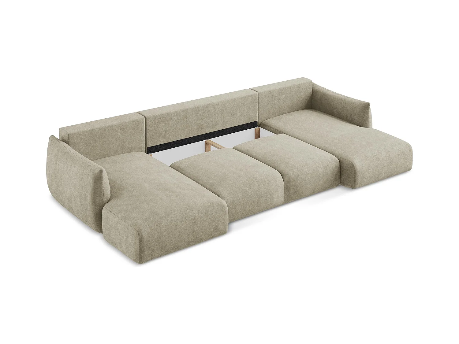 Canapé panoramique 4 places convertible en tissu chenille - beige - LEILA