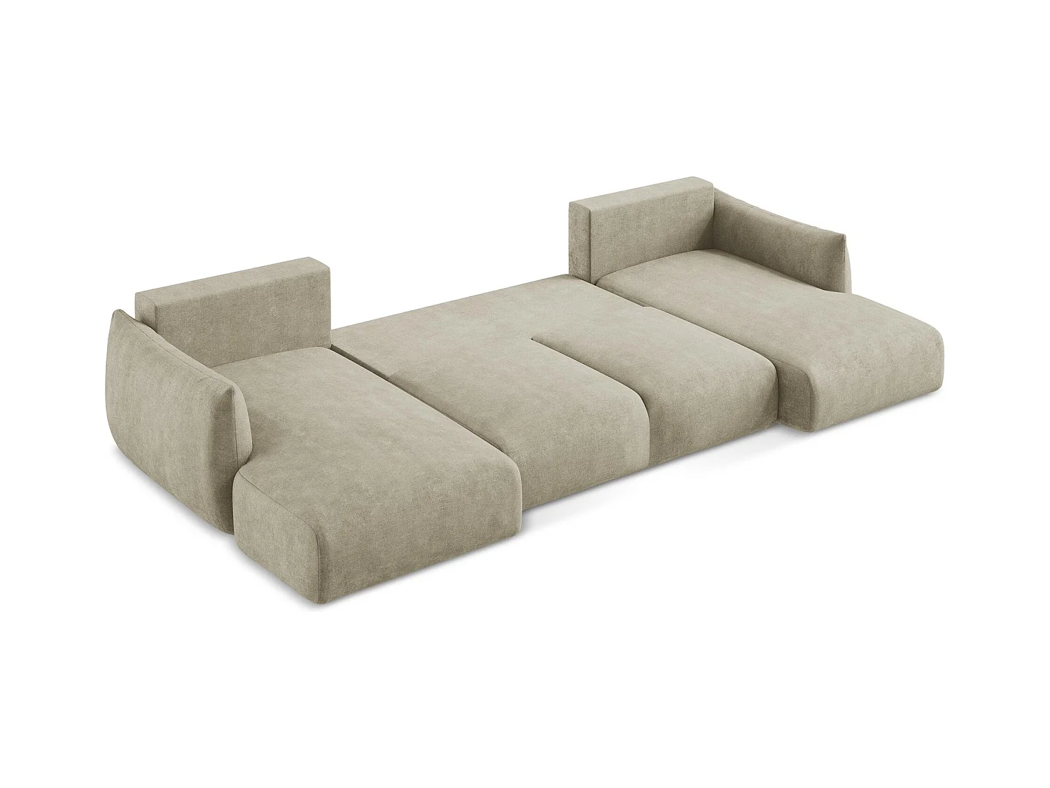 Canapé panoramique 4 places convertible en tissu chenille - beige - LEILA