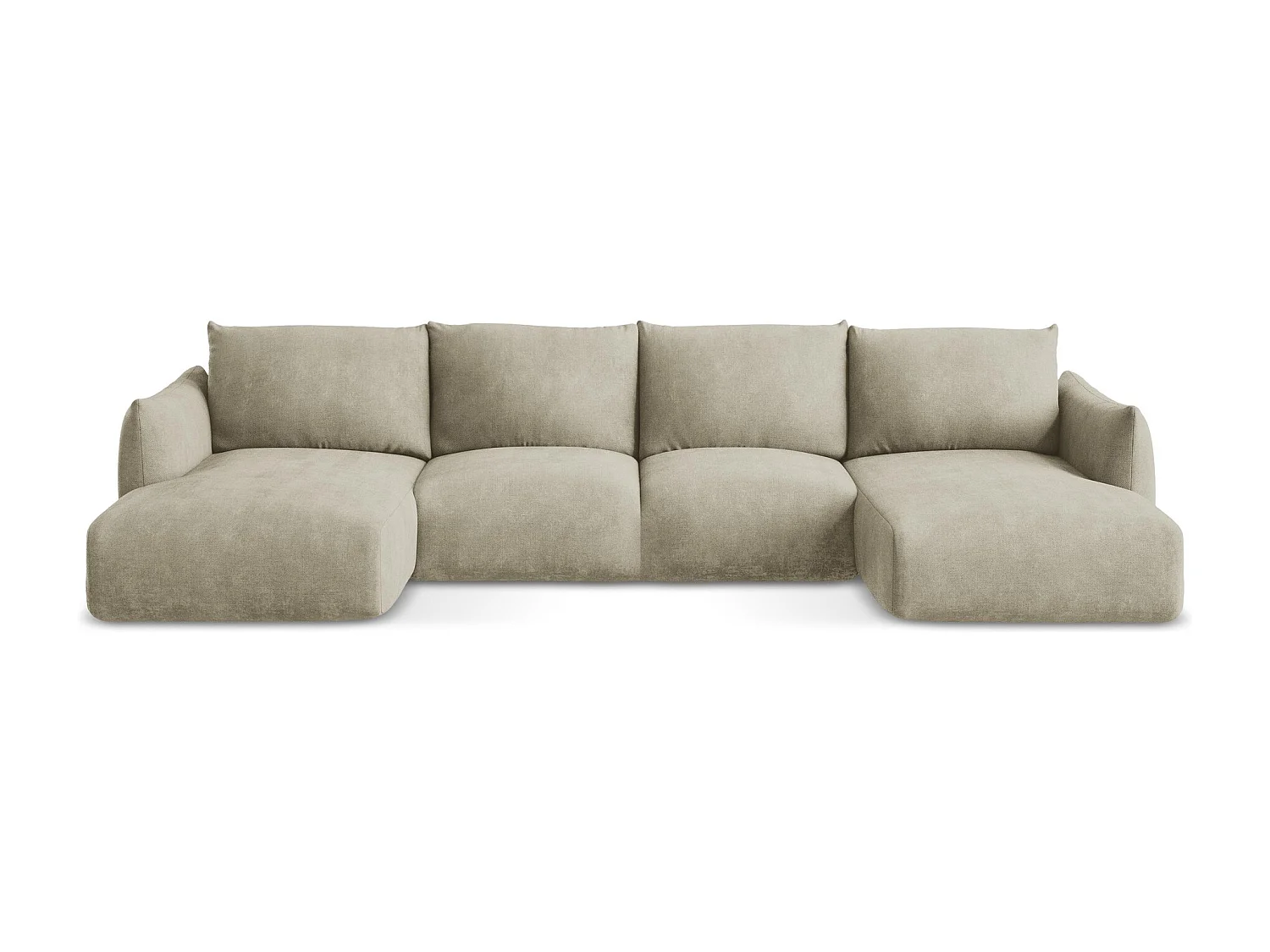 Canapé panoramique 4 places convertible en tissu chenille - beige - LEILA