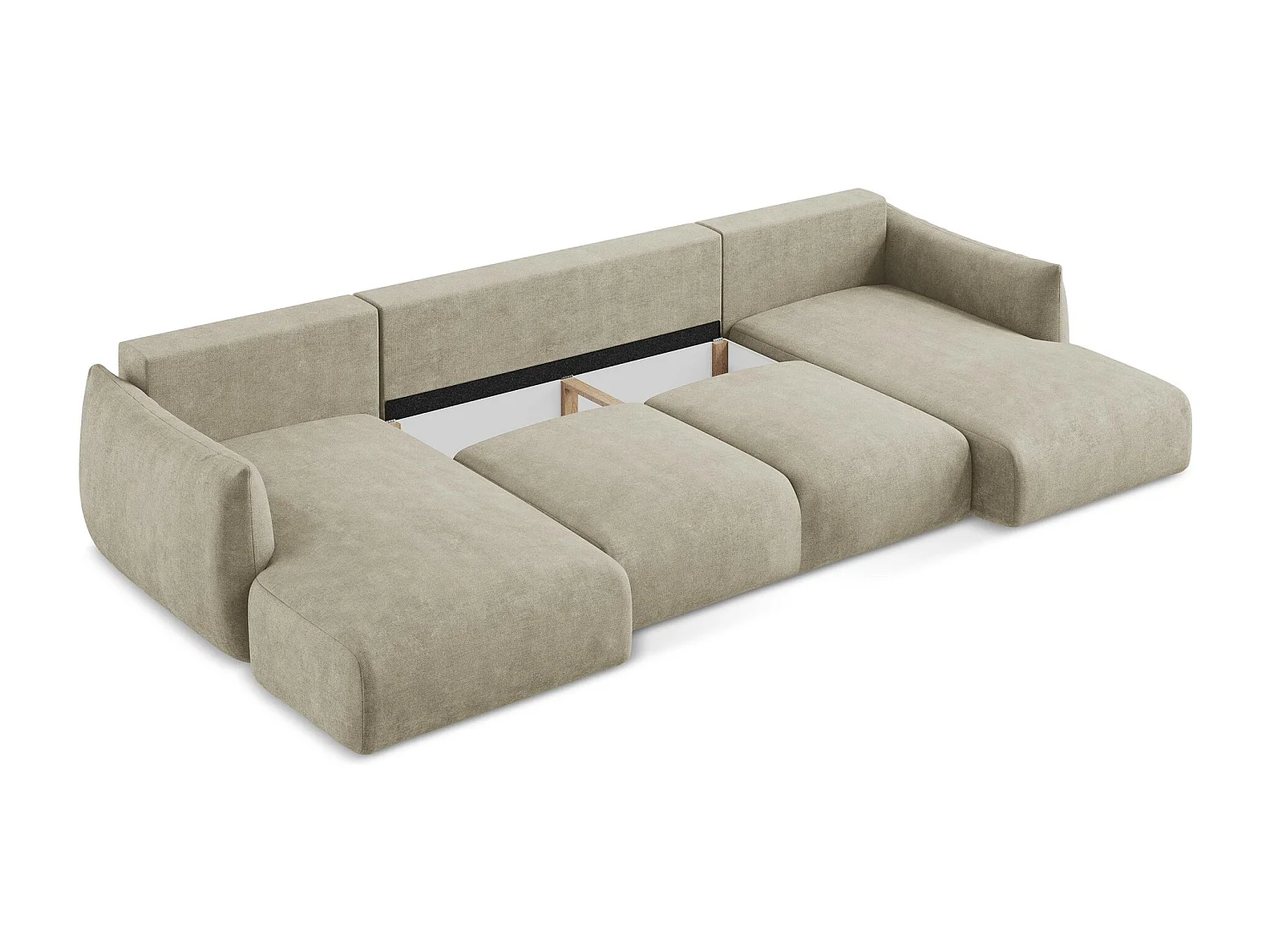 Canapé panoramique 4 places convertible en tissu chenille - beige - LEILA