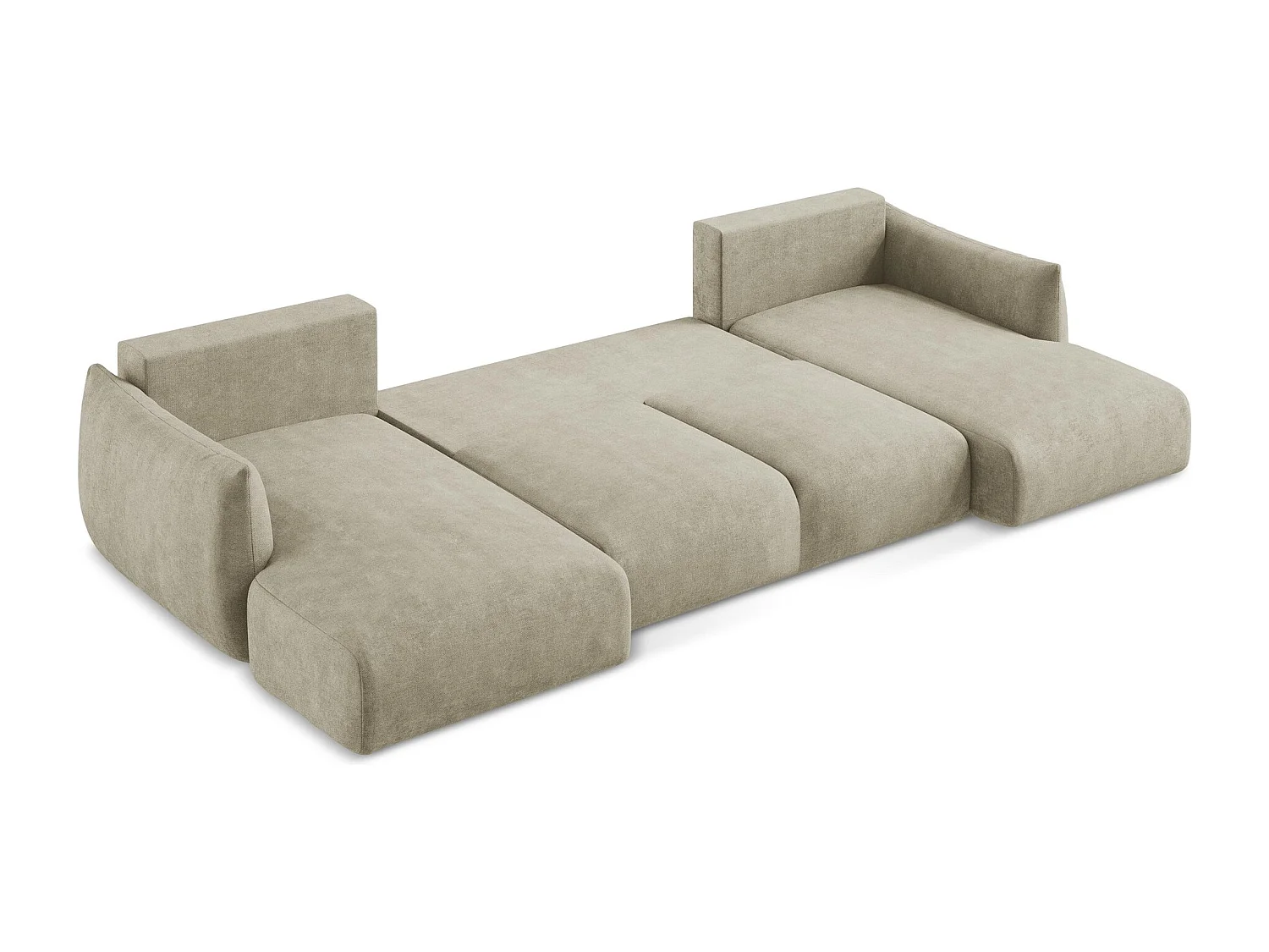 Canapé panoramique 4 places convertible en tissu chenille - beige - LEILA