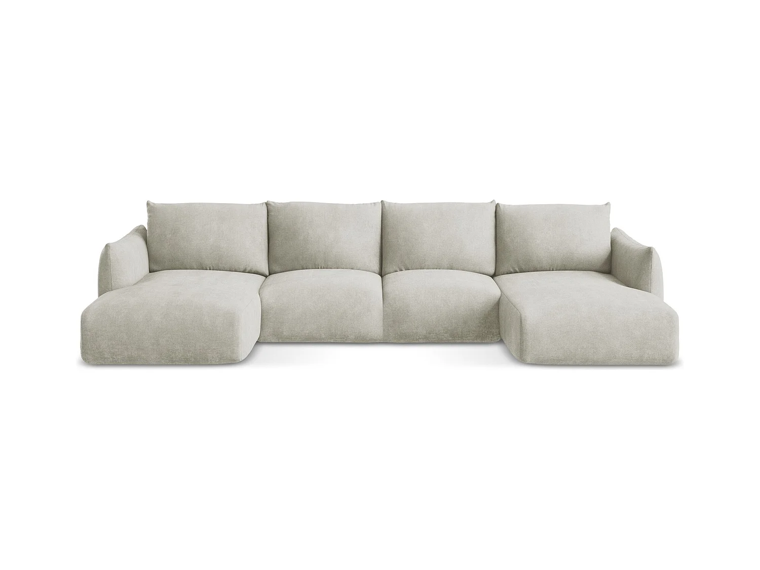 Canapé panoramique 4 places convertible en tissu chenille - perle - LEILA