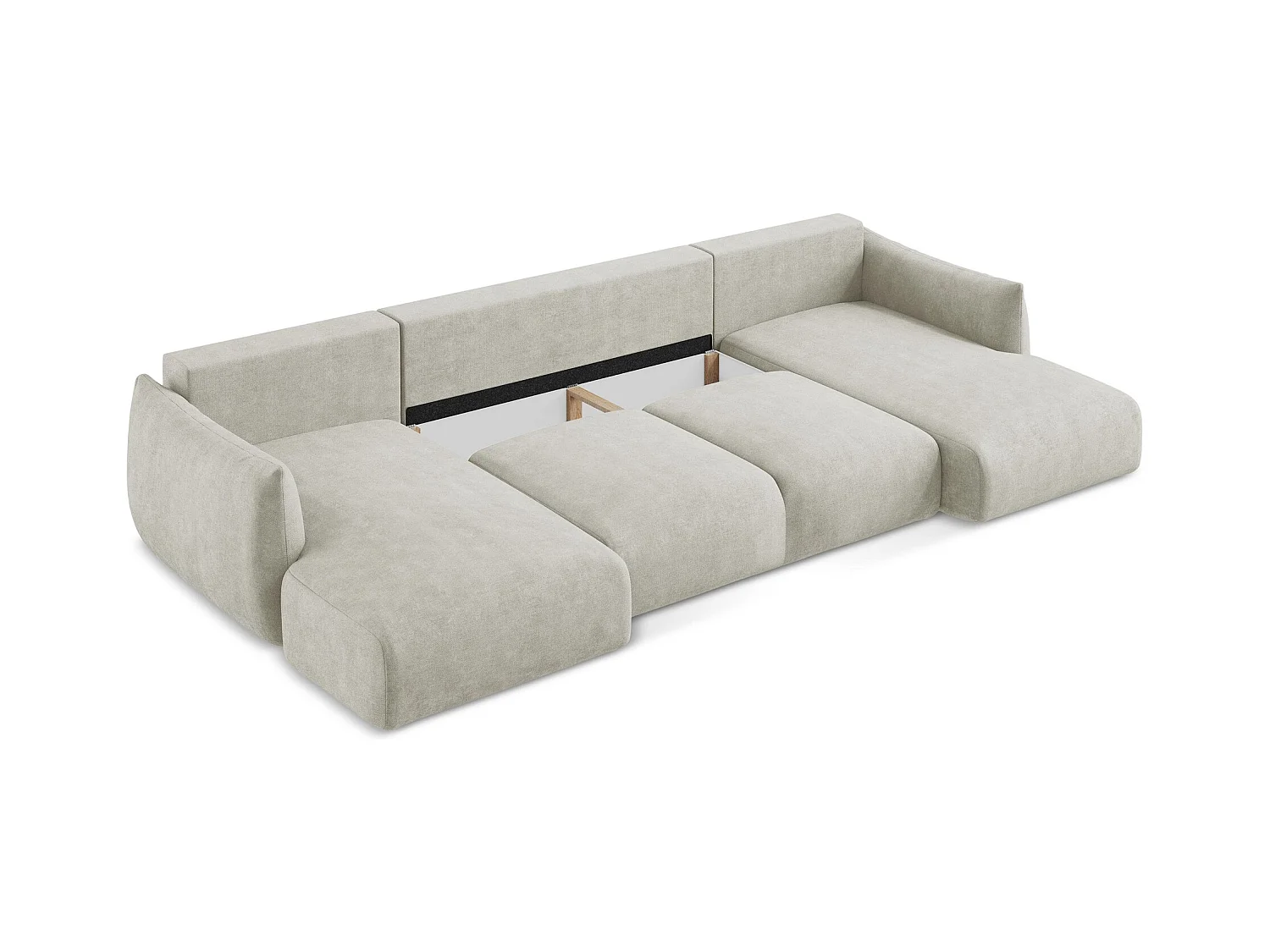 Canapé panoramique 4 places convertible en tissu chenille - perle - LEILA