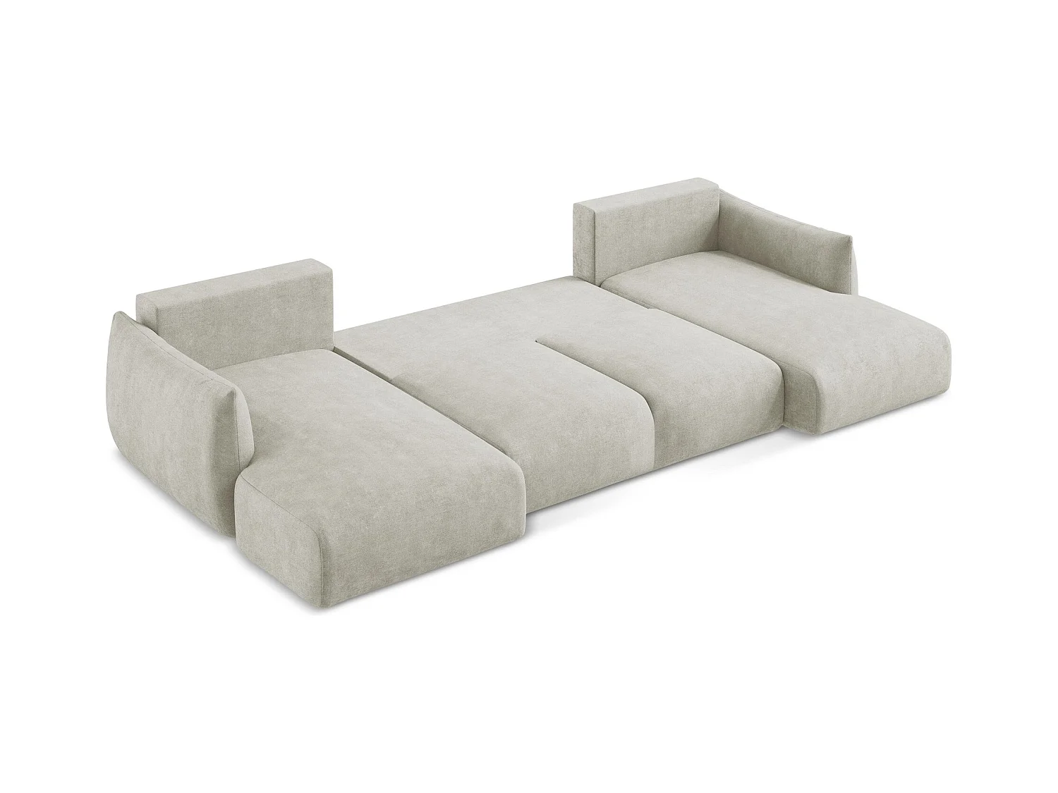 Canapé panoramique 4 places convertible en tissu chenille - perle - LEILA