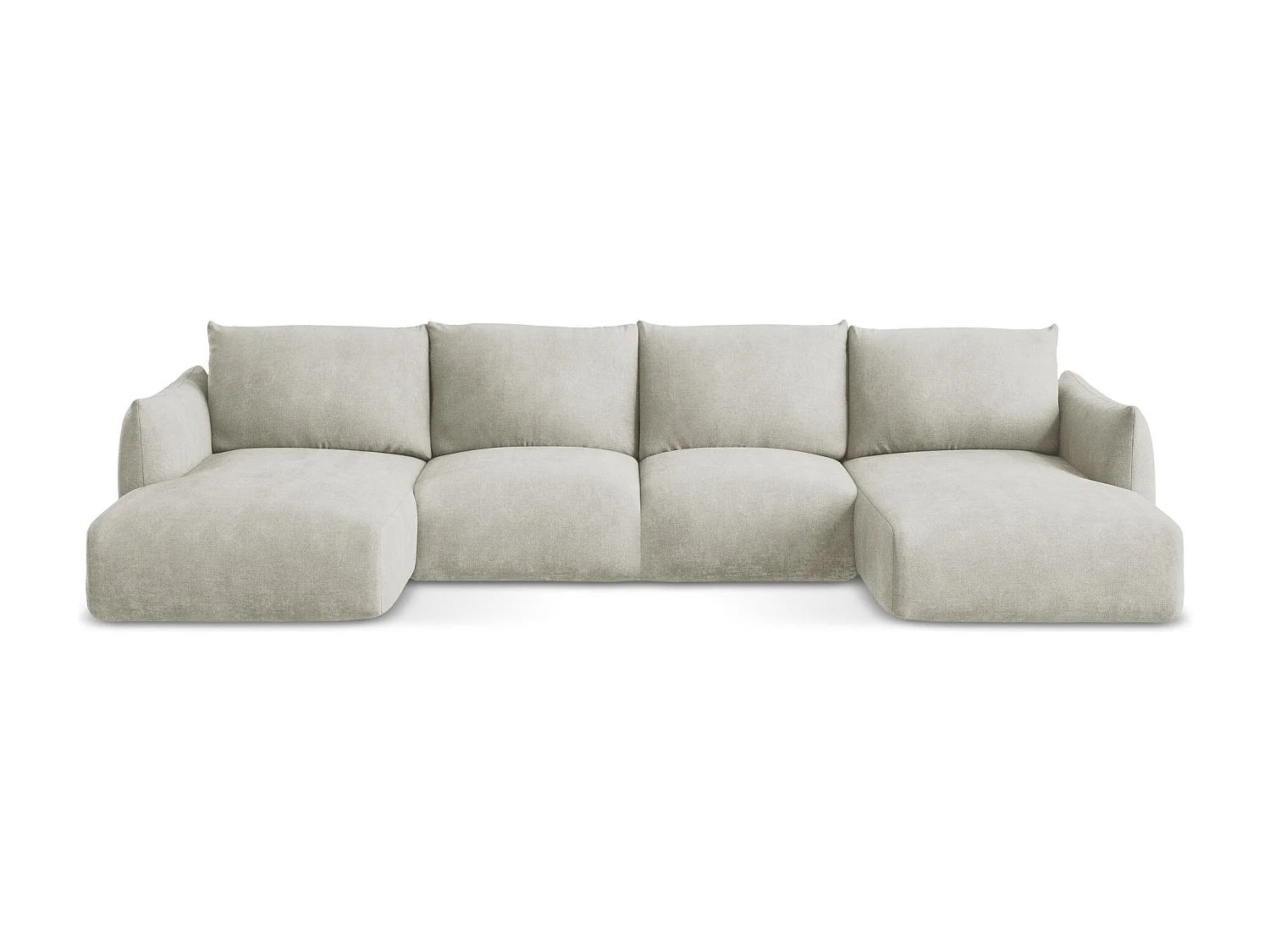 Canapé panoramique 4 places convertible en tissu chenille - perle - LEILA