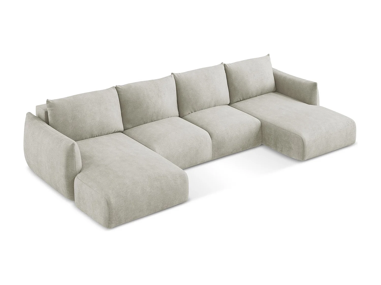 Canapé panoramique 4 places convertible en tissu chenille - perle - LEILA