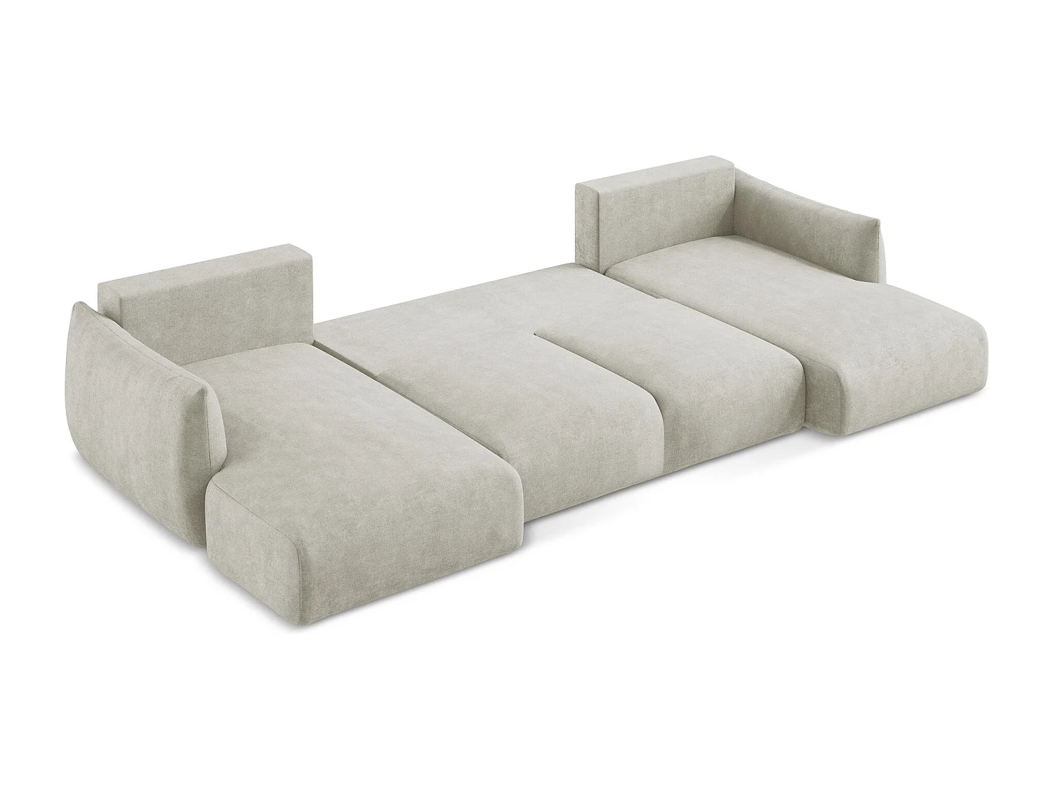 Canapé panoramique 4 places convertible en tissu chenille - perle - LEILA