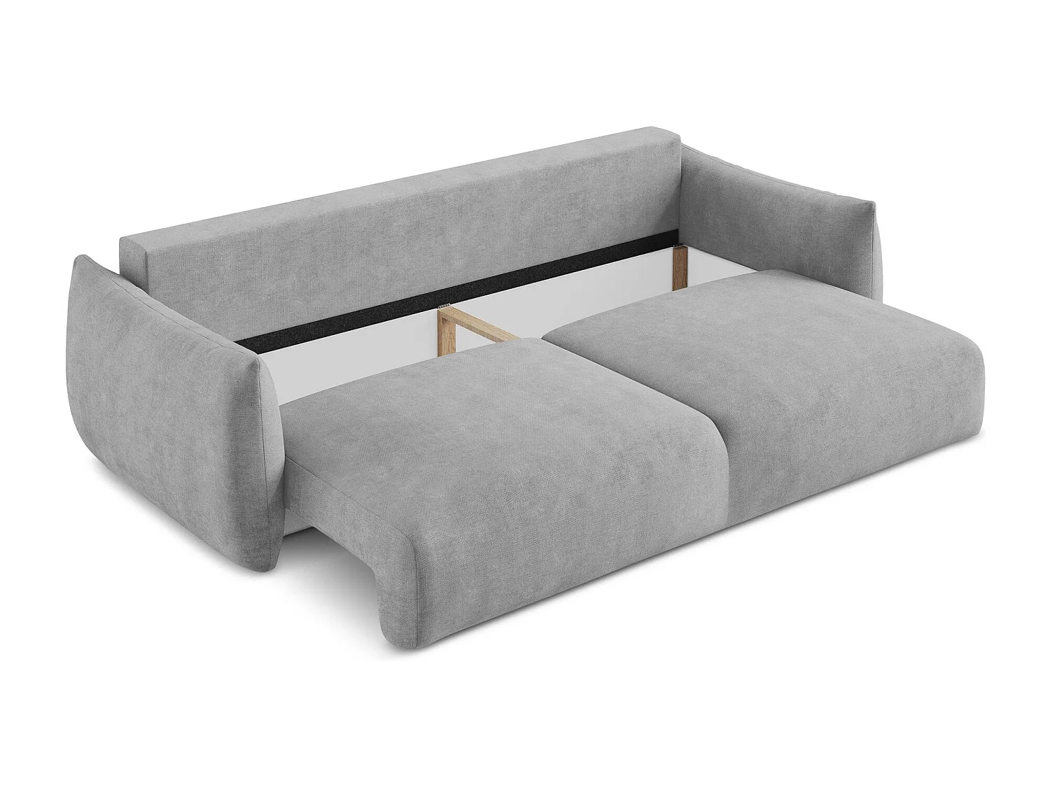 Canapé 3 places convertible en tissu chenille - gris clair - LEILA