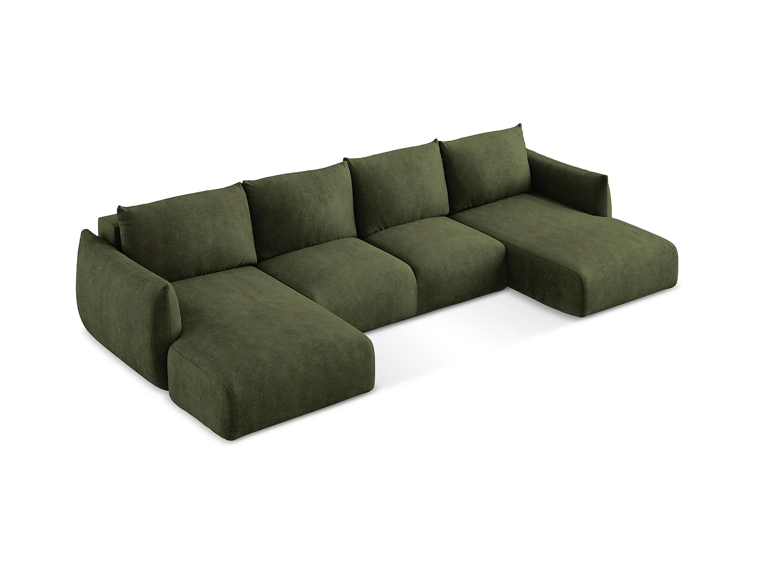 Canapé panoramique 4 places convertible en tissu chenille - olive - LEILA