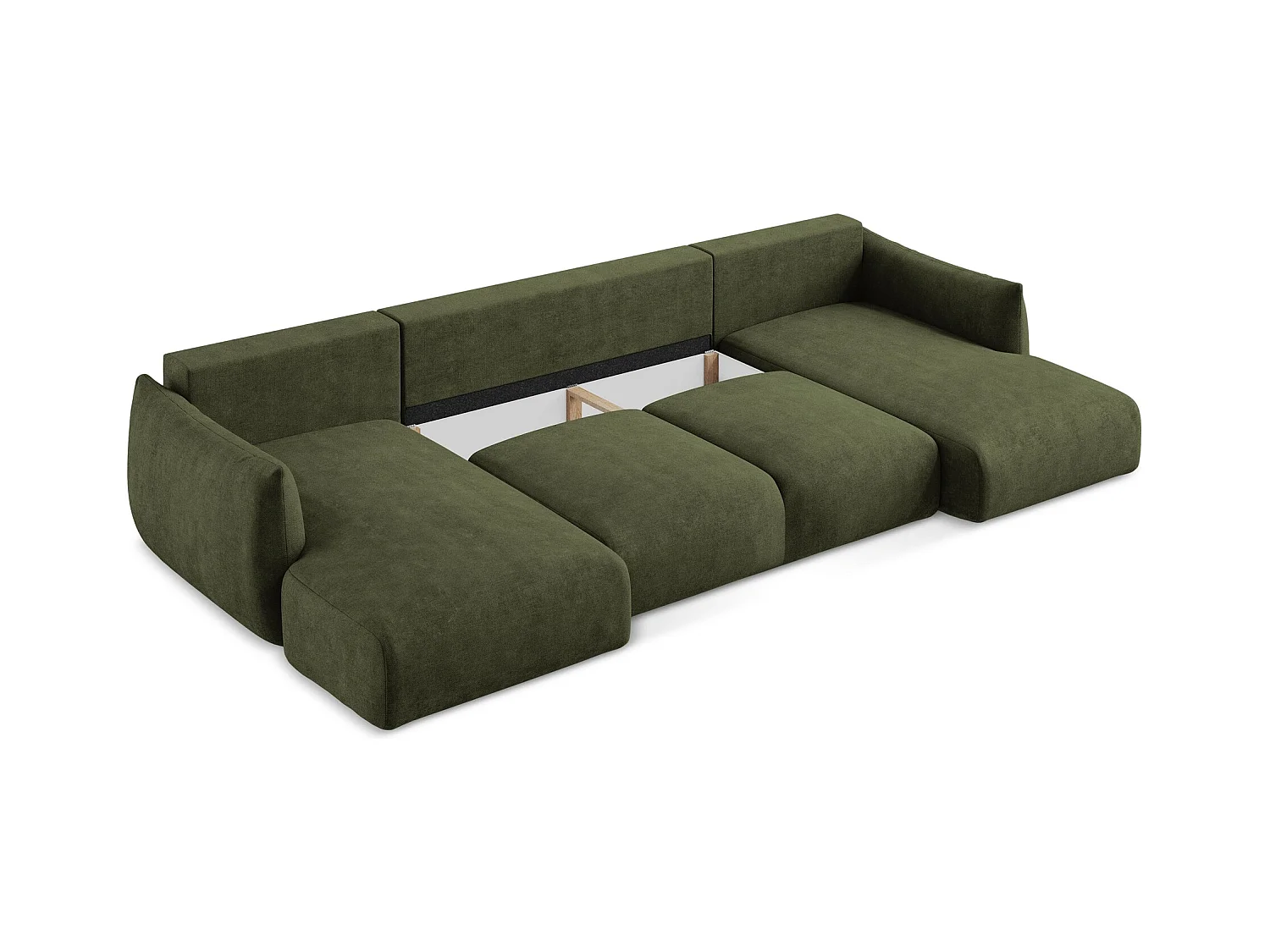 Canapé panoramique 4 places convertible en tissu chenille - olive - LEILA