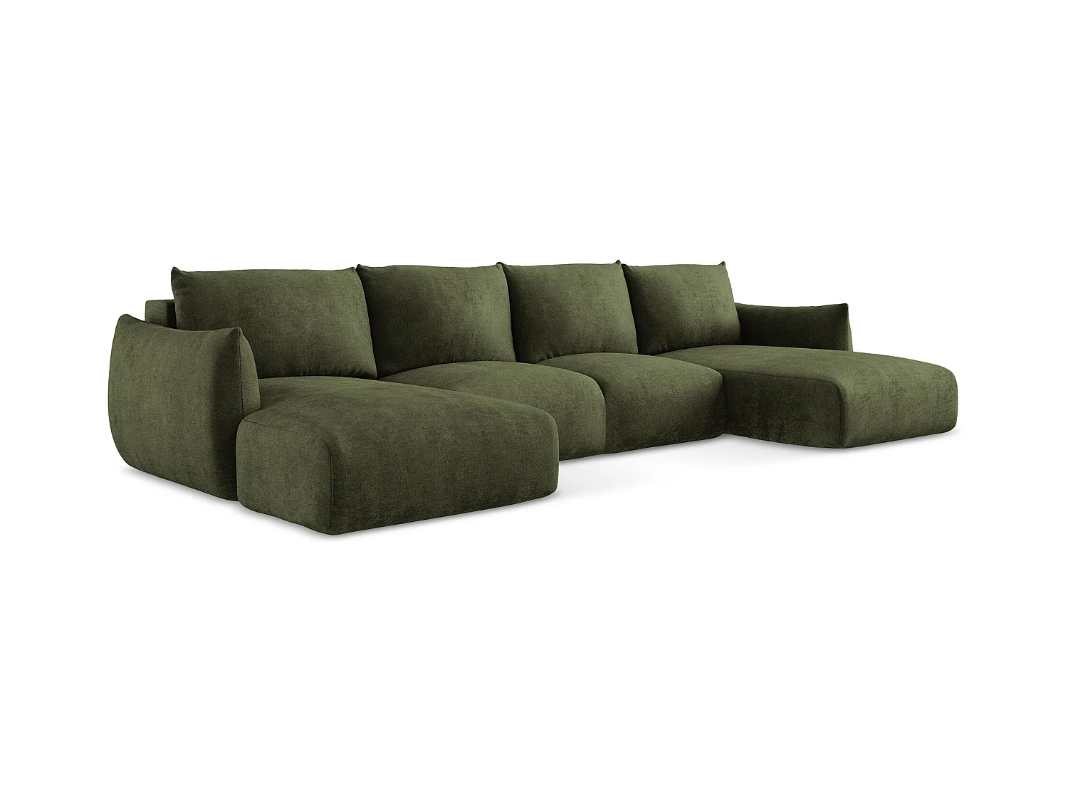 Wohnlandschaft mit Schlaffunktion - Chenille - Olive - LEILA