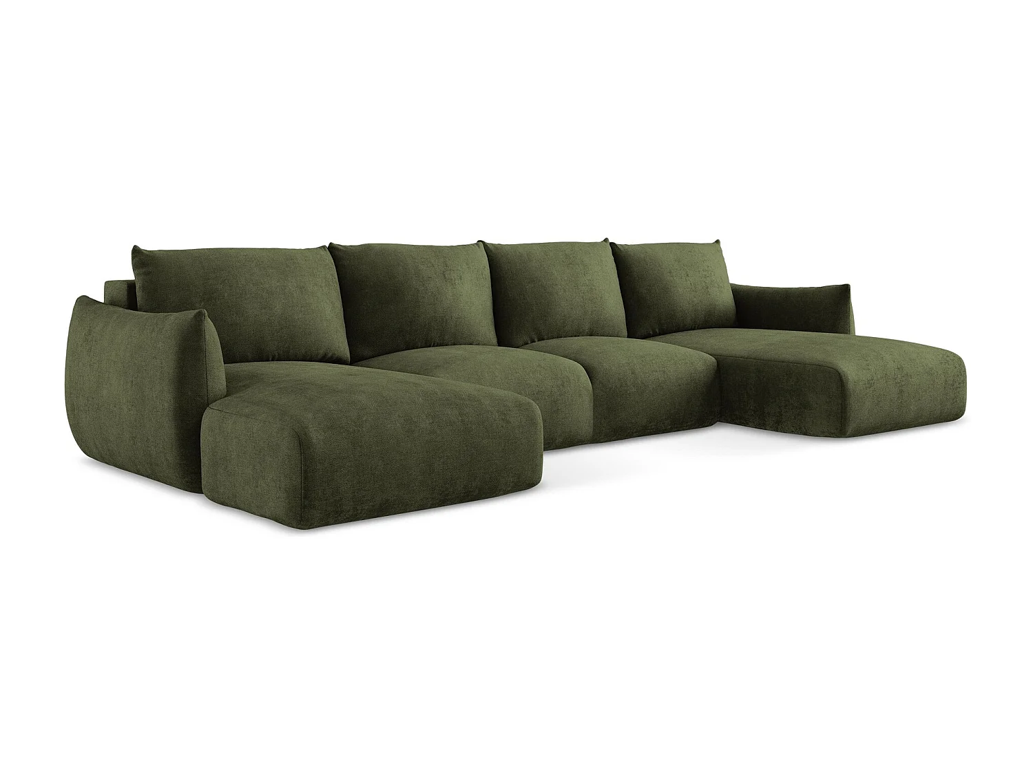 Canapé panoramique 4 places convertible en tissu chenille - olive - LEILA