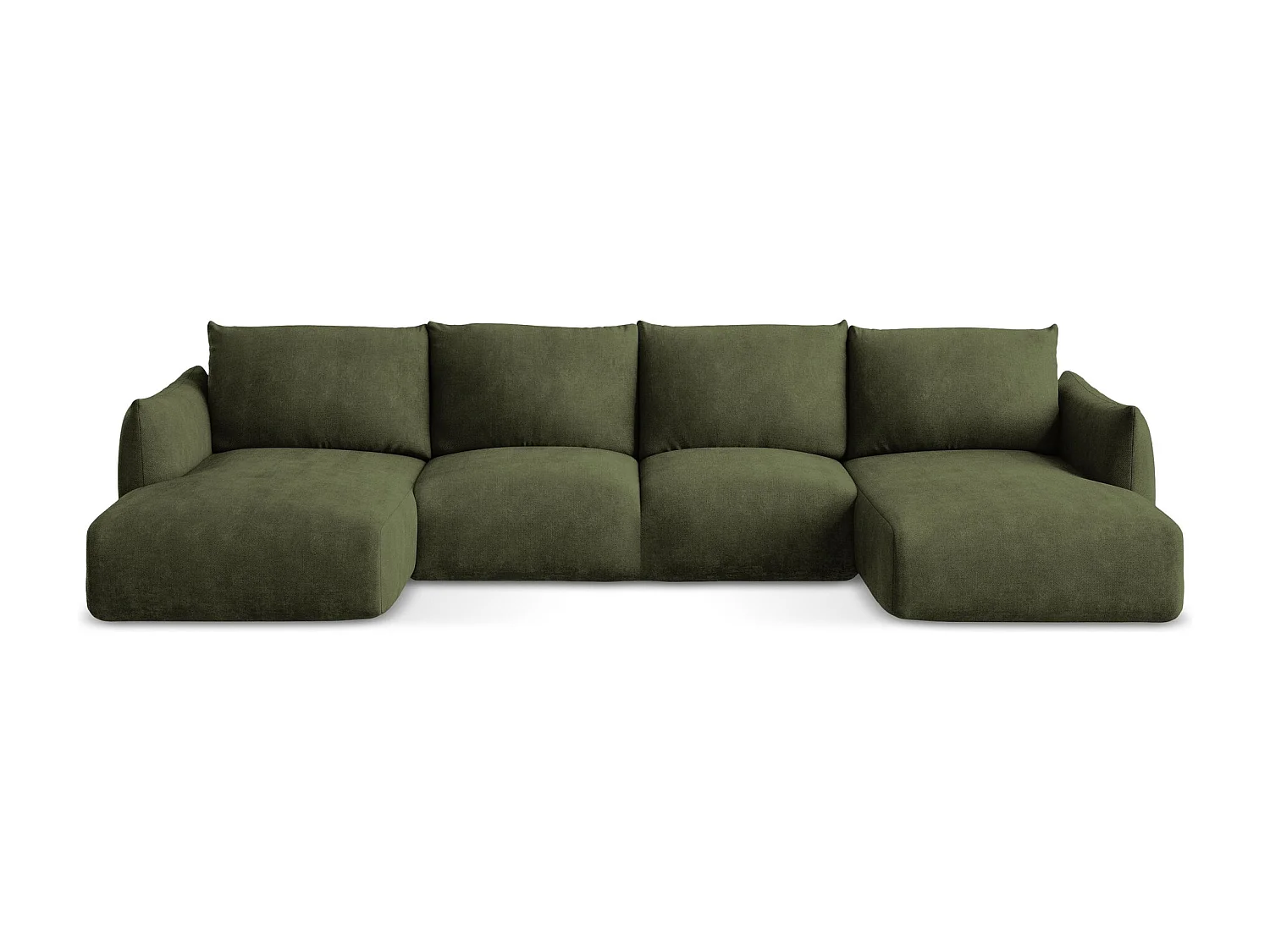 Canapé panoramique 4 places convertible en tissu chenille - olive - LEILA