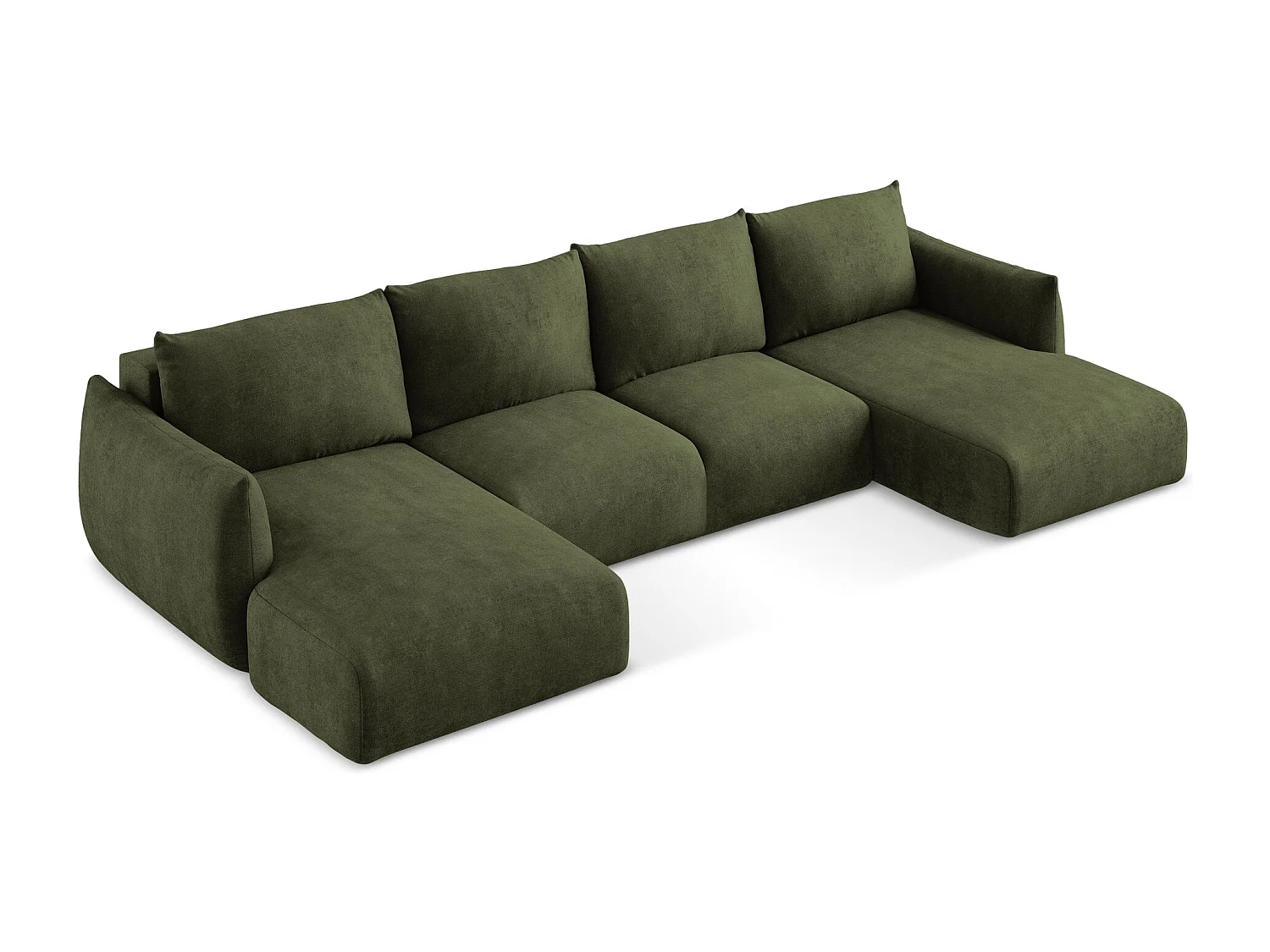 Canapé panoramique 4 places convertible en tissu chenille - olive - LEILA