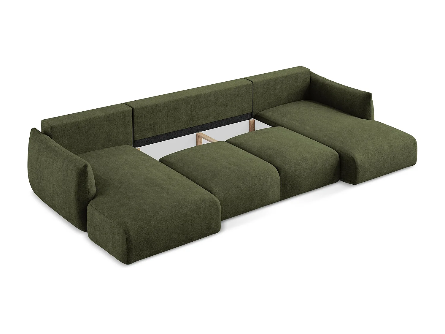 Canapé panoramique 4 places convertible en tissu chenille - olive - LEILA