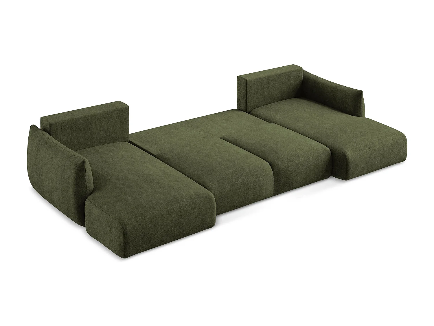 Canapé panoramique 4 places convertible en tissu chenille - olive - LEILA