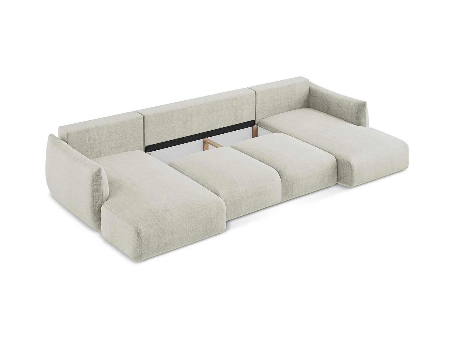 Canapé panoramique 4 places convertible en tissu texturé - beige clair - LEILA