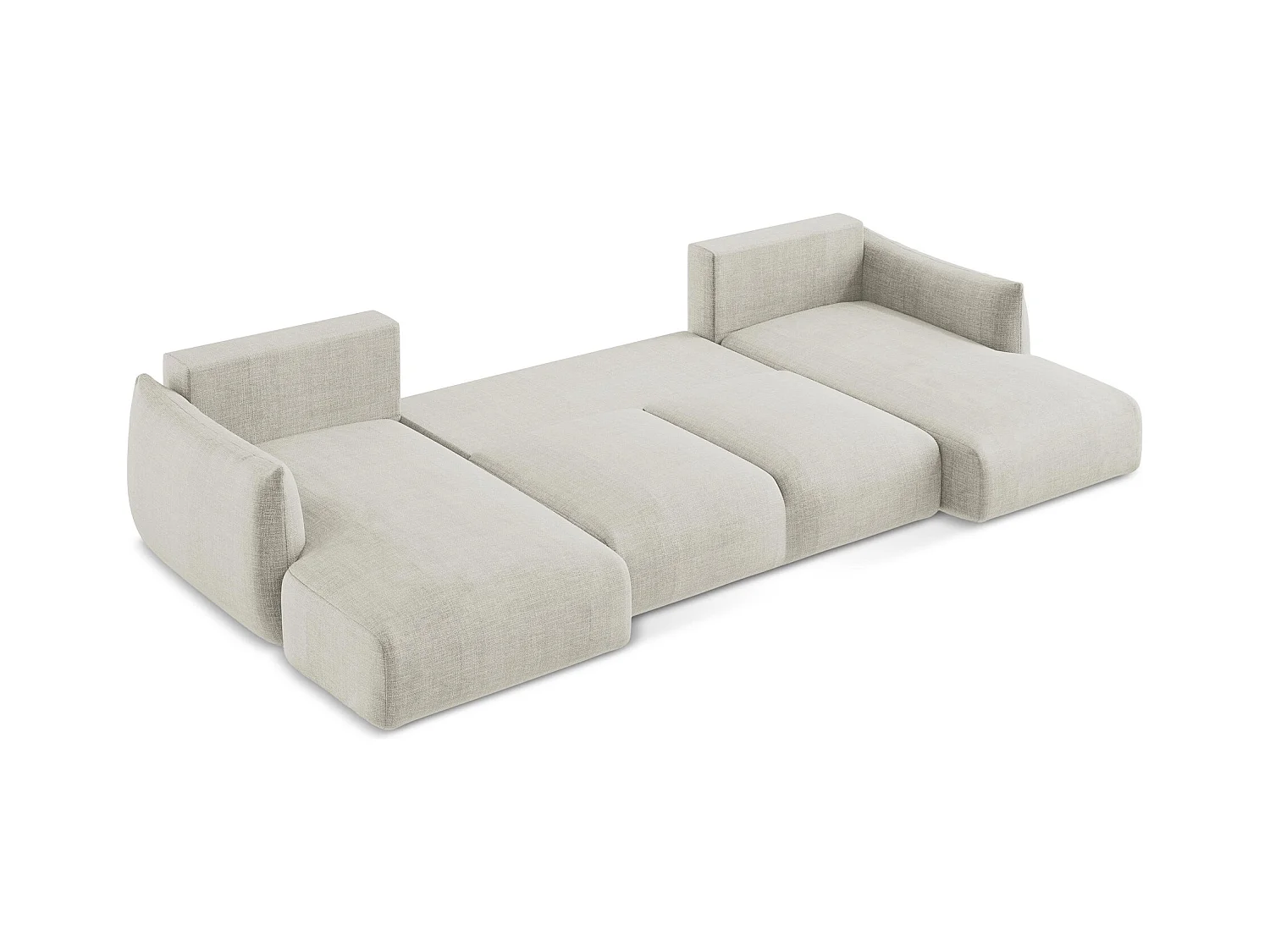 Canapé panoramique 4 places convertible en tissu texturé - beige clair - LEILA