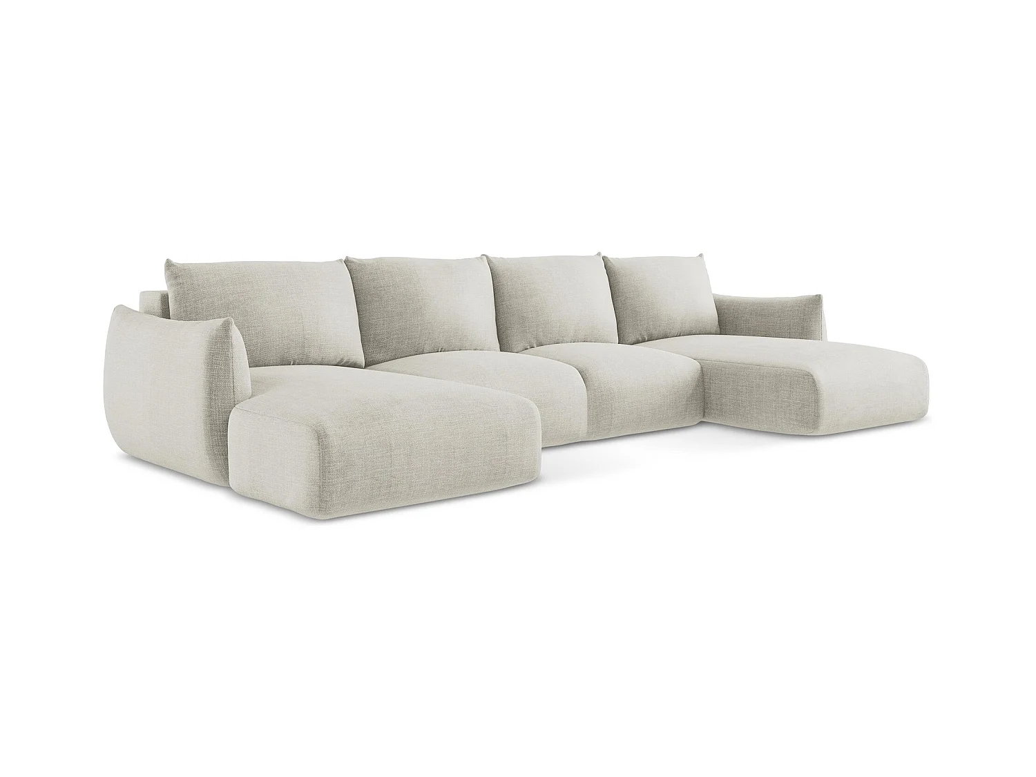 Wohnlandschaft mit Schlaffunktion - Strukturstoff - Hell beige - LEILA