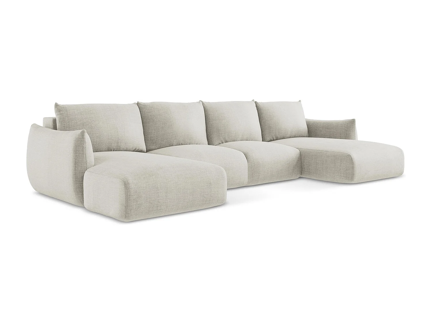 Canapé panoramique 4 places convertible en tissu texturé - beige clair - LEILA