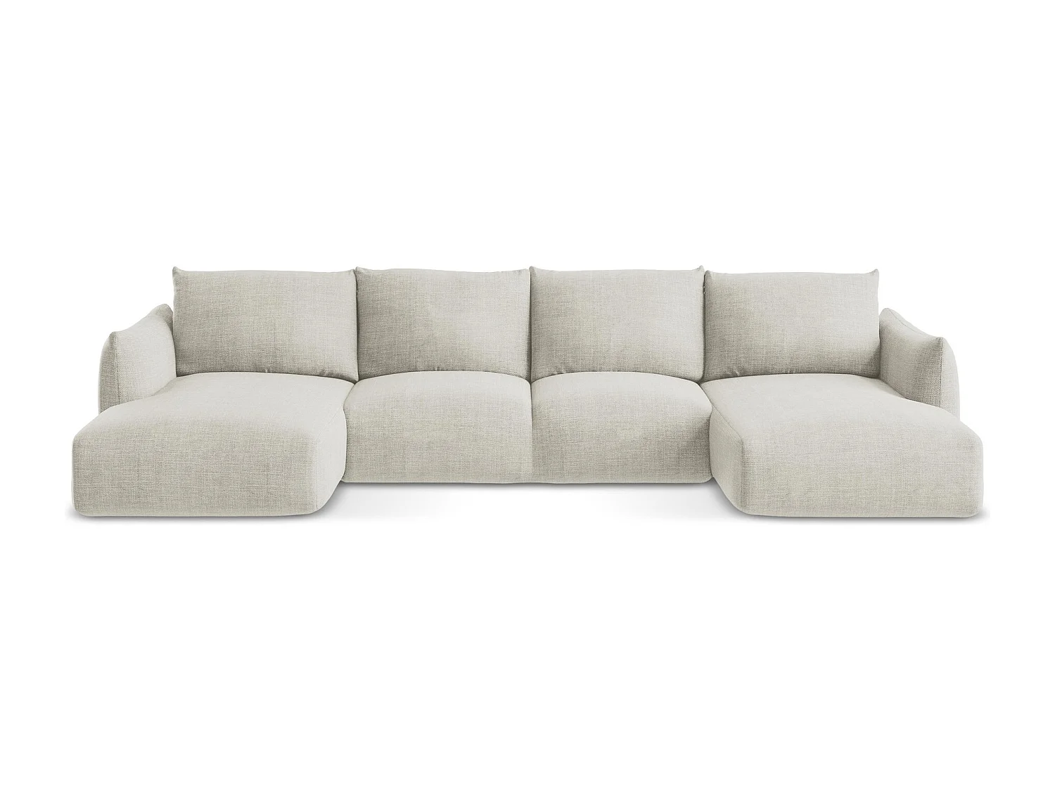 Canapé panoramique 4 places convertible en tissu texturé - beige clair - LEILA