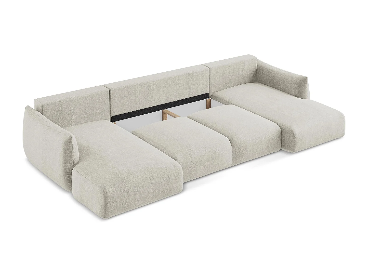 Canapé panoramique 4 places convertible en tissu texturé - beige clair - LEILA