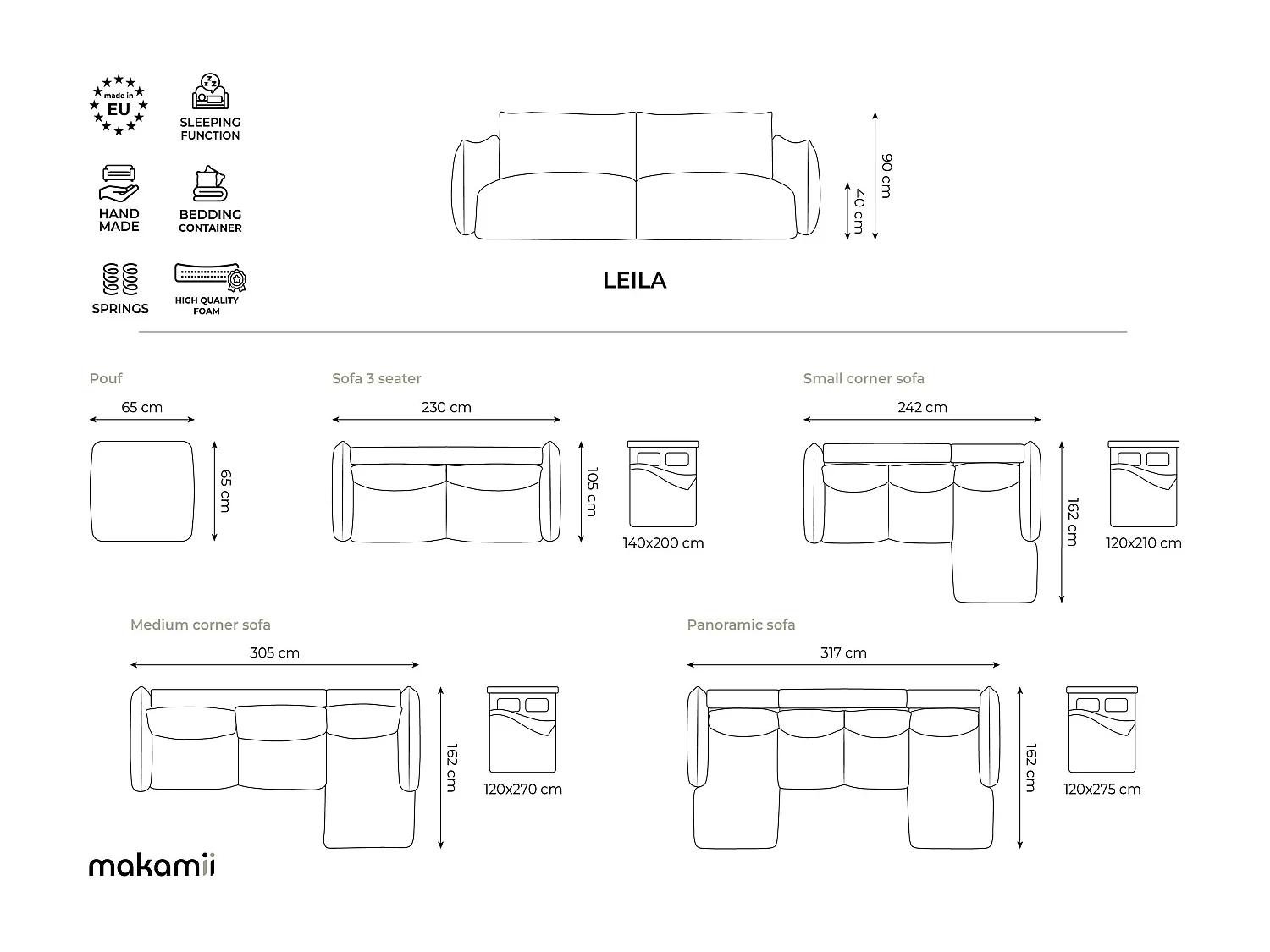 Canapé panoramique 4 places convertible en tissu texturé - beige clair - LEILA