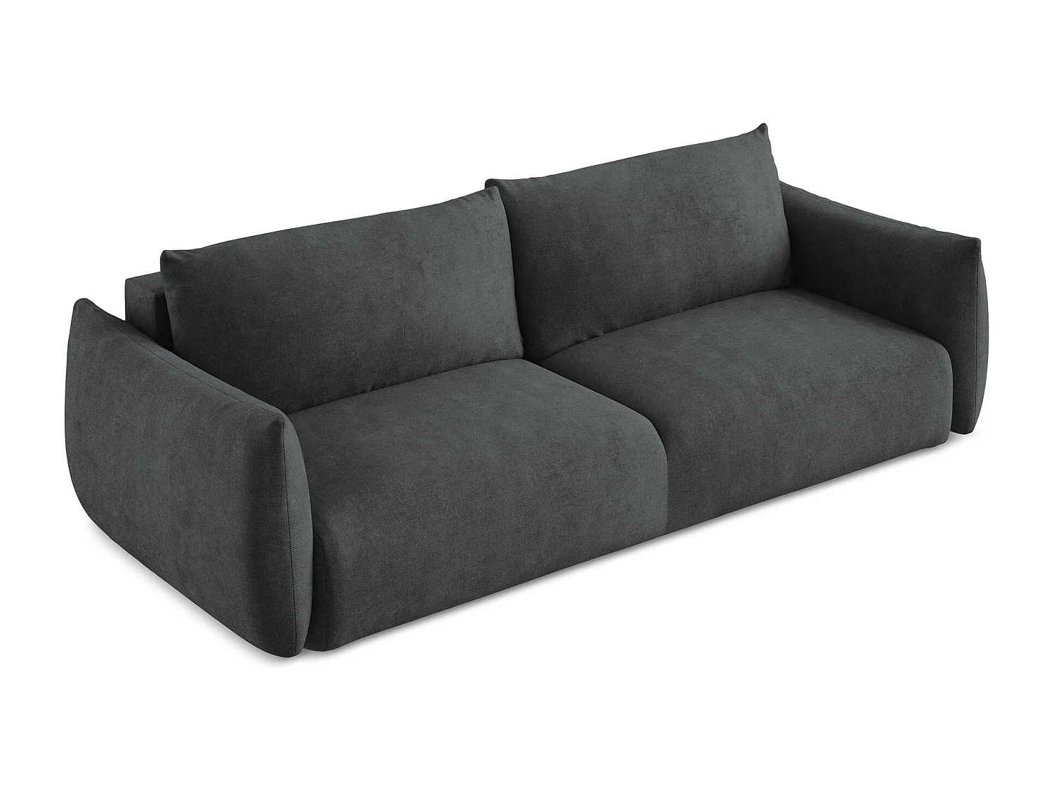 Canapé 3 places convertible en tissu chenille - gris foncé - LEILA