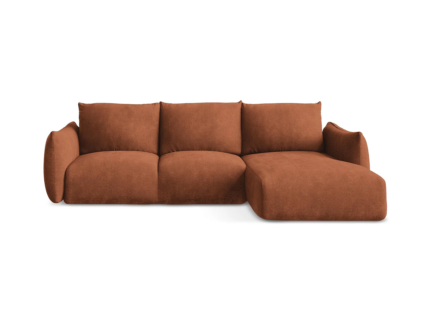 Canapé d'angle droit convertible en tissu chenille - terre cuite - LEILA